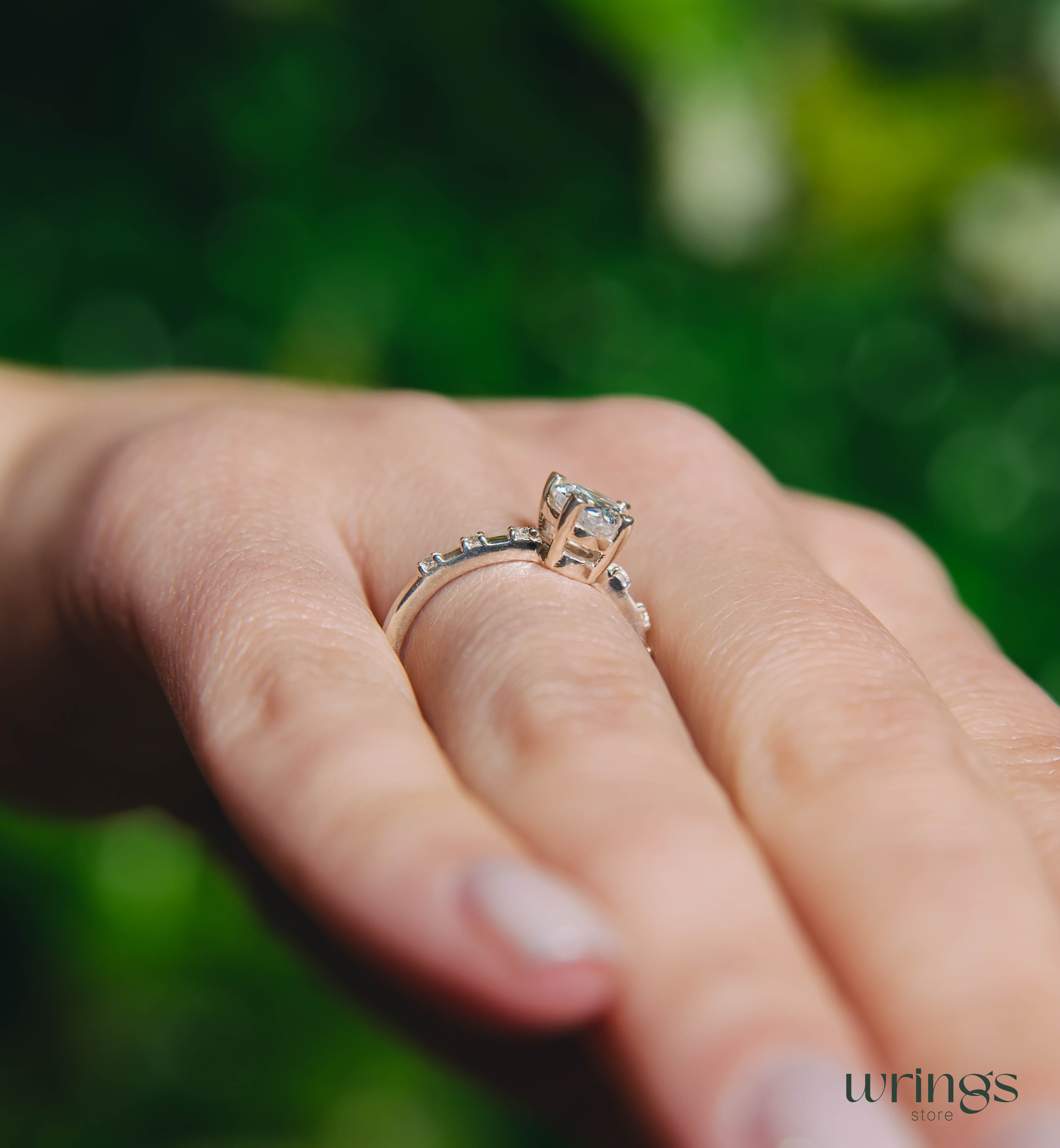 Large Pear Diamond CZ Engagement Ring with Side Stones