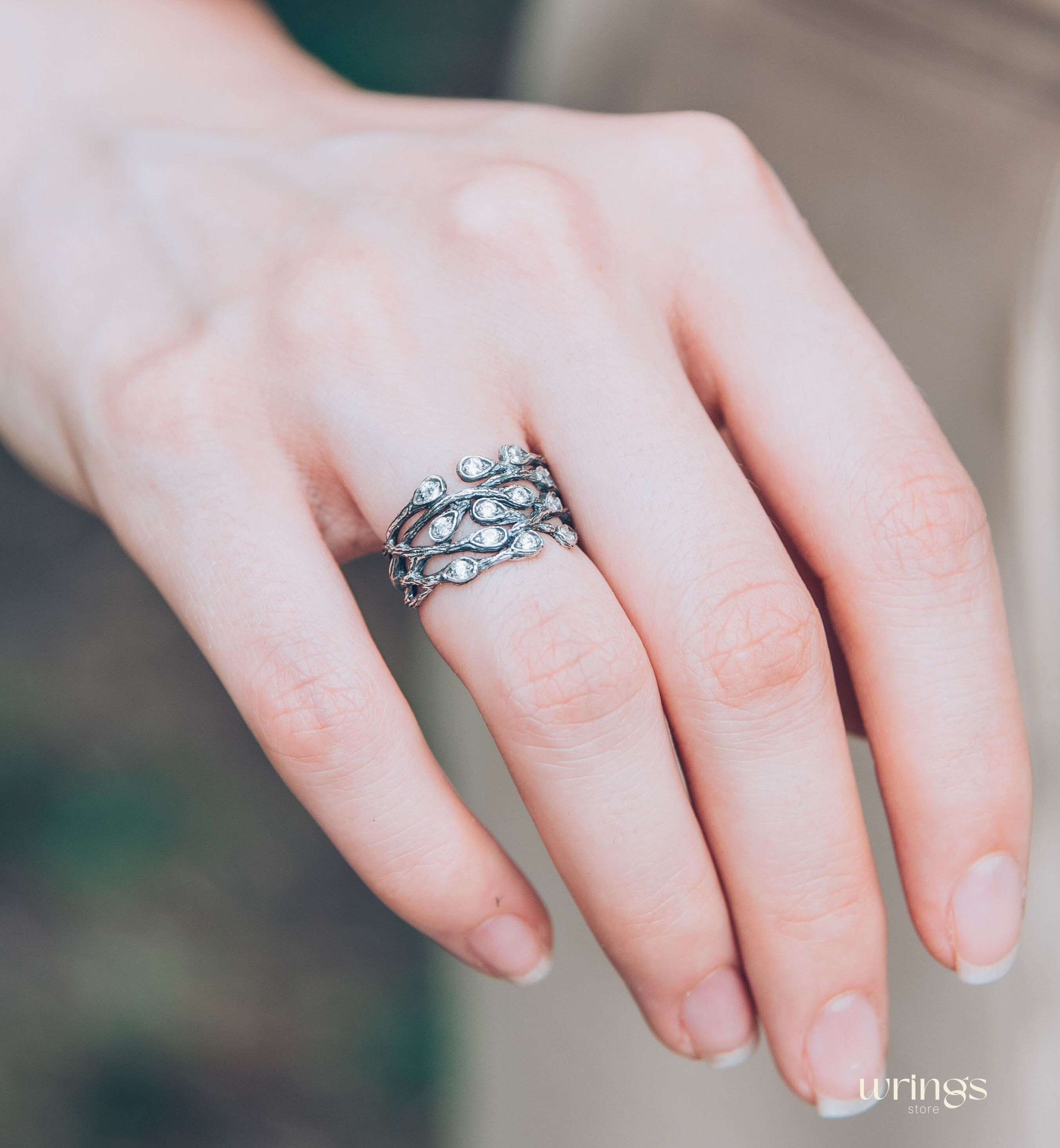 Wide Braided Branch Silver Womens Ring inspired by Nature