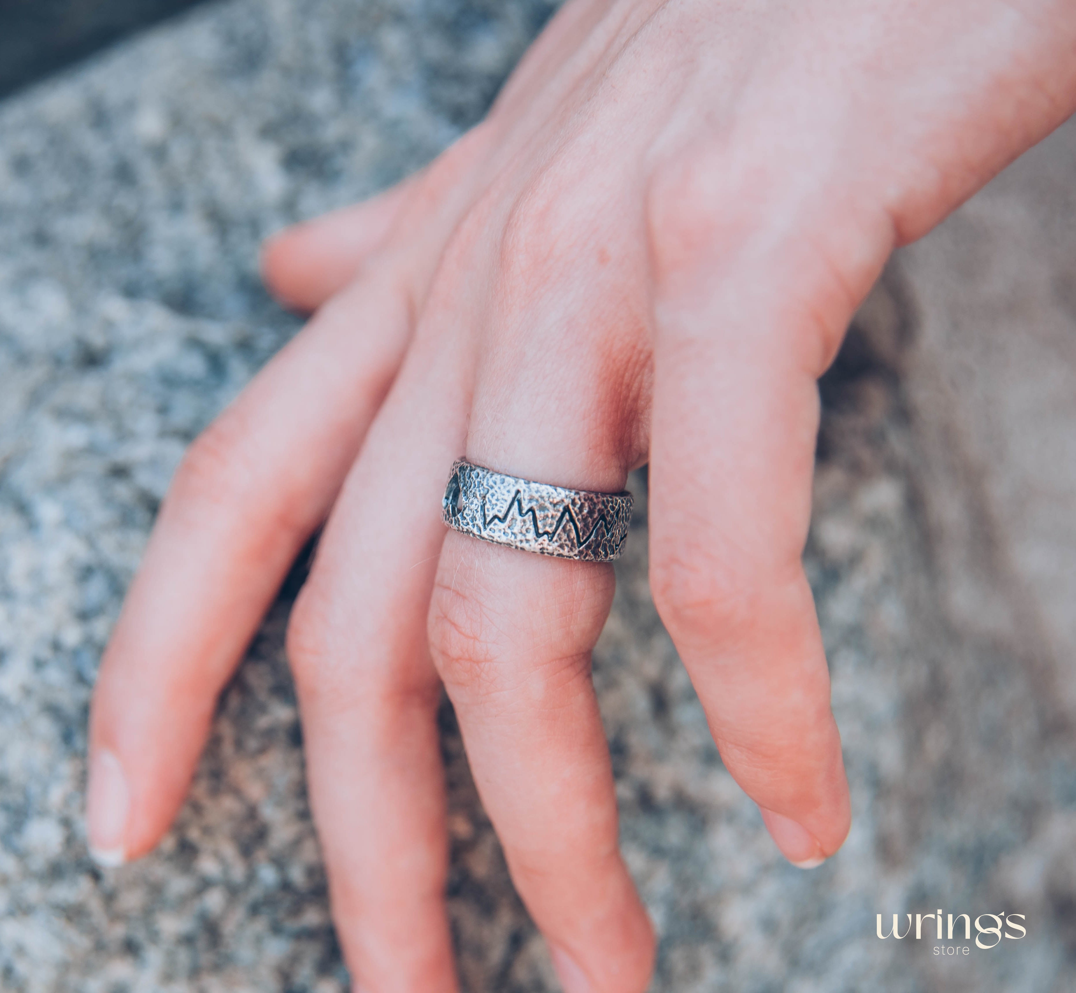 Open Heart Unique Silver Heartbeat Wedding Band