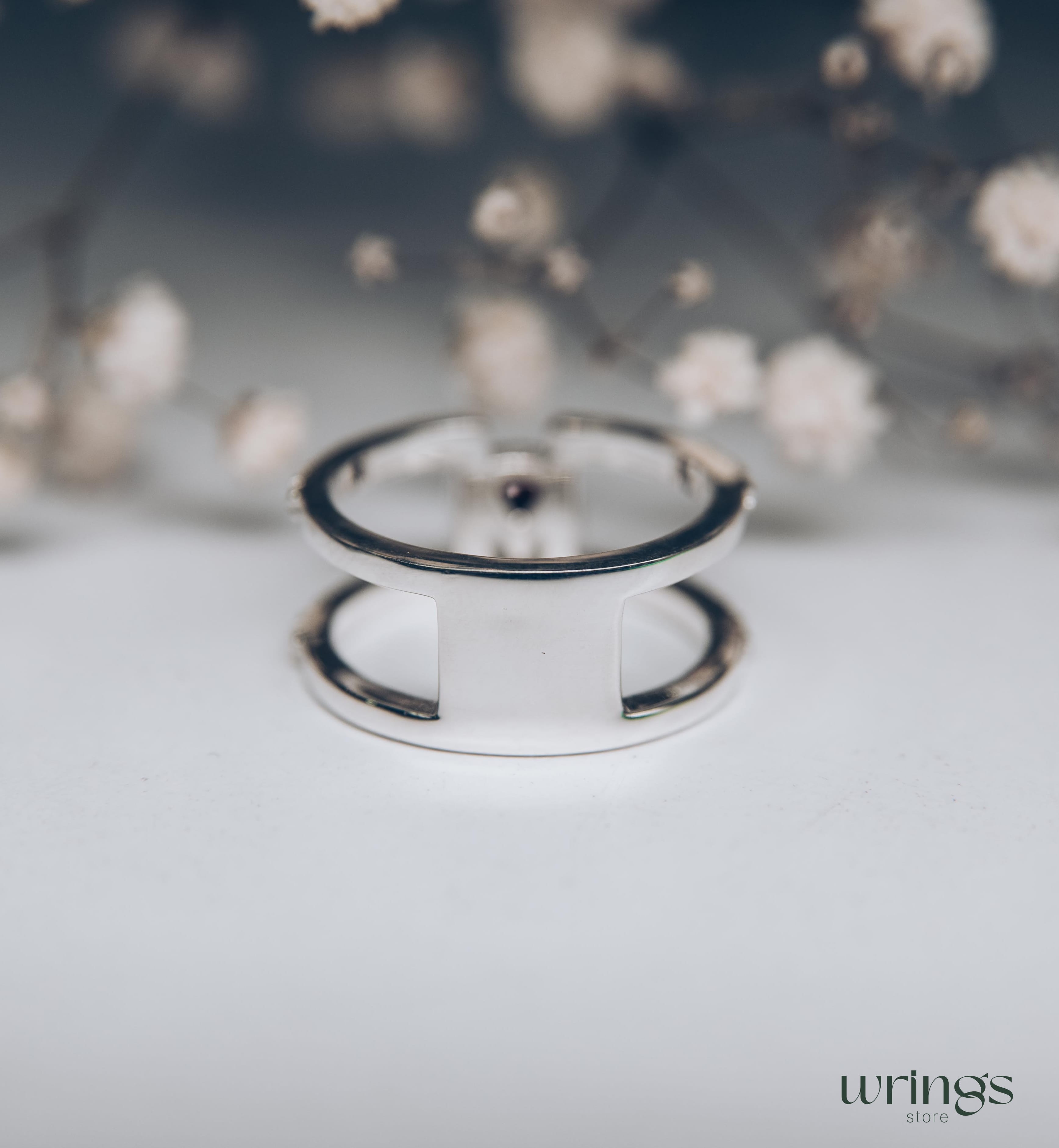 Trillion Garnet Unique Double Engagement Ring CZ Stones
