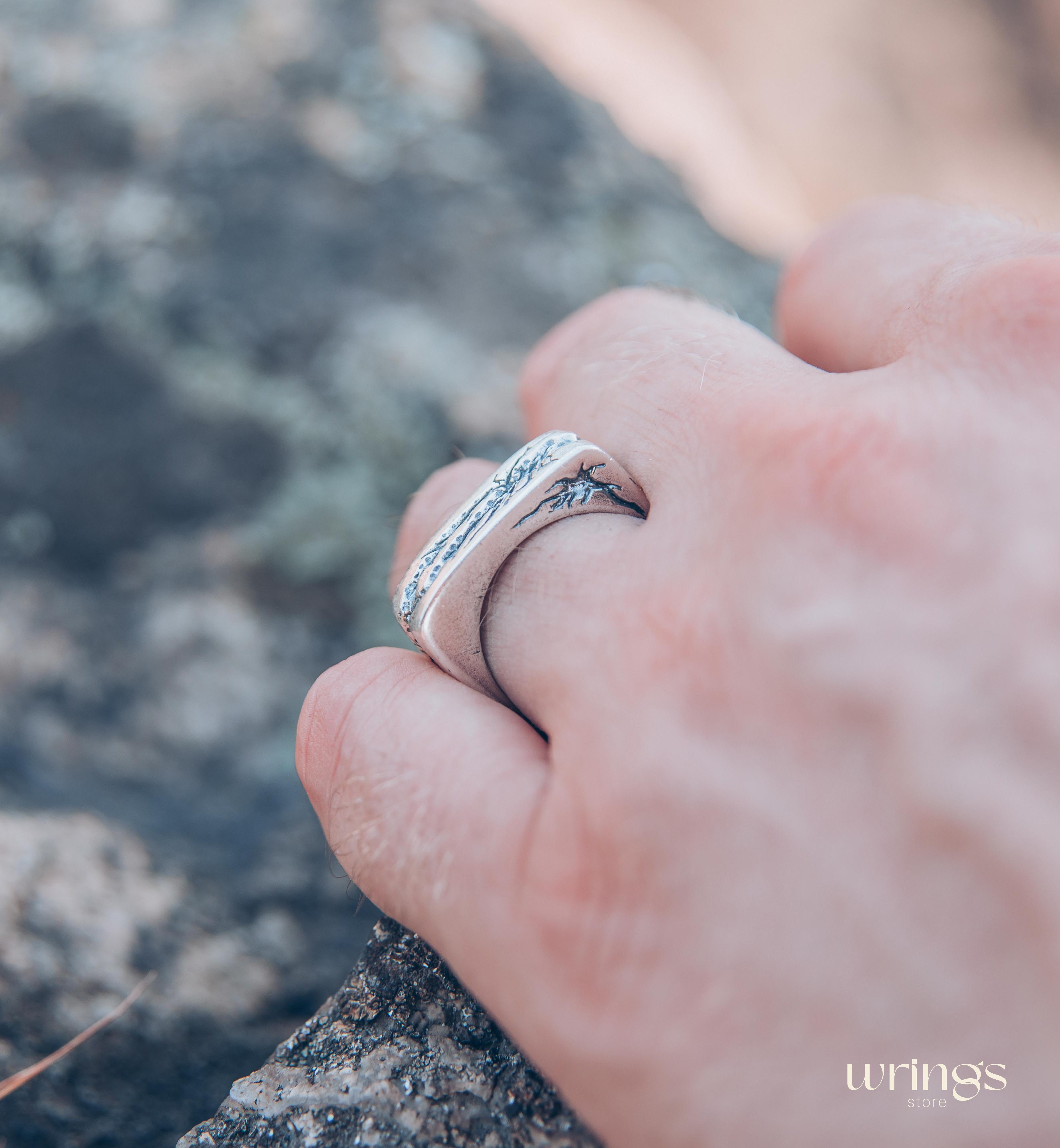 Large and Heavy Damaged Style Flat Solid Silver Ring