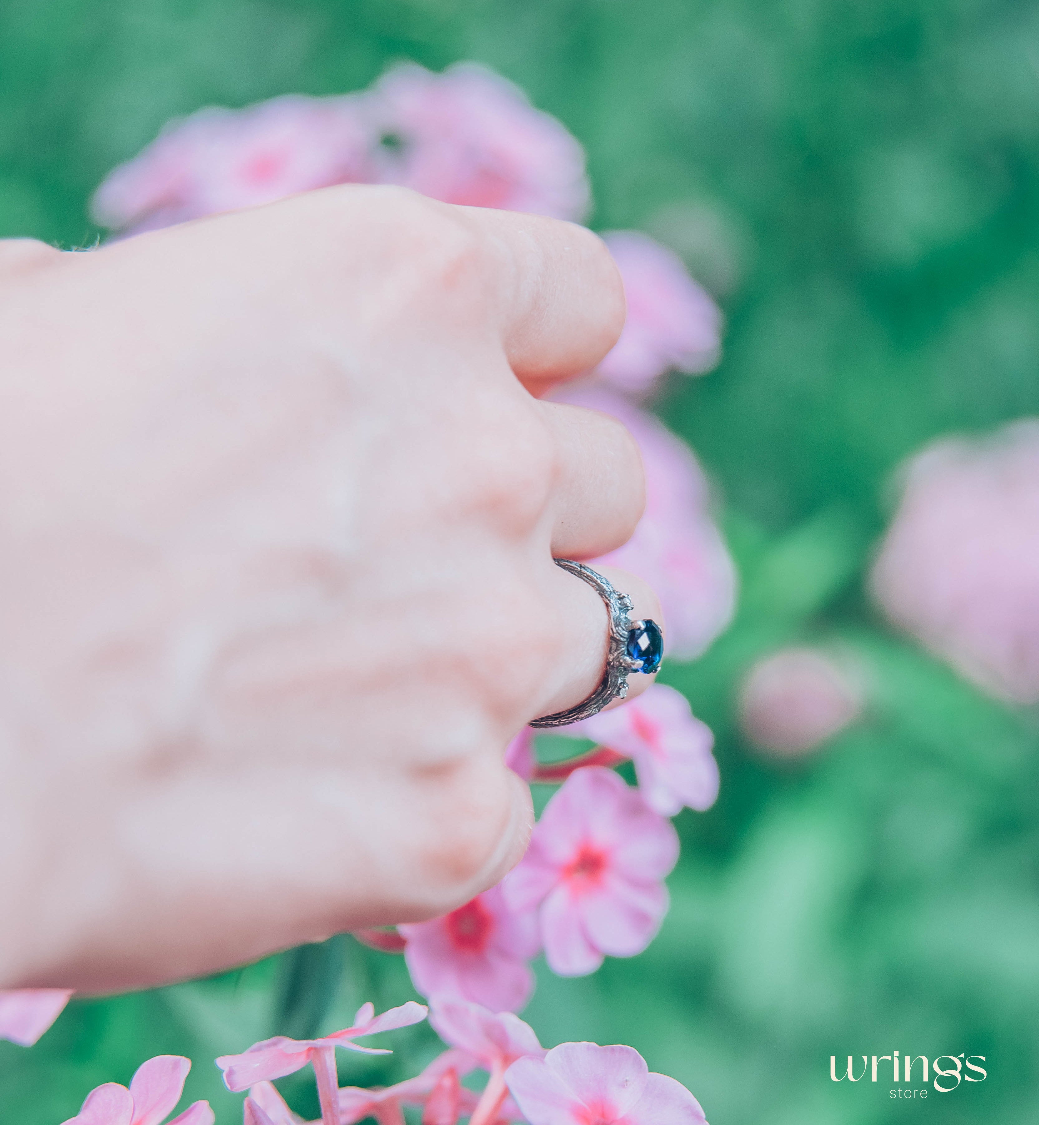 Oval Sapphire with Twig Ring made in Sterling Silver