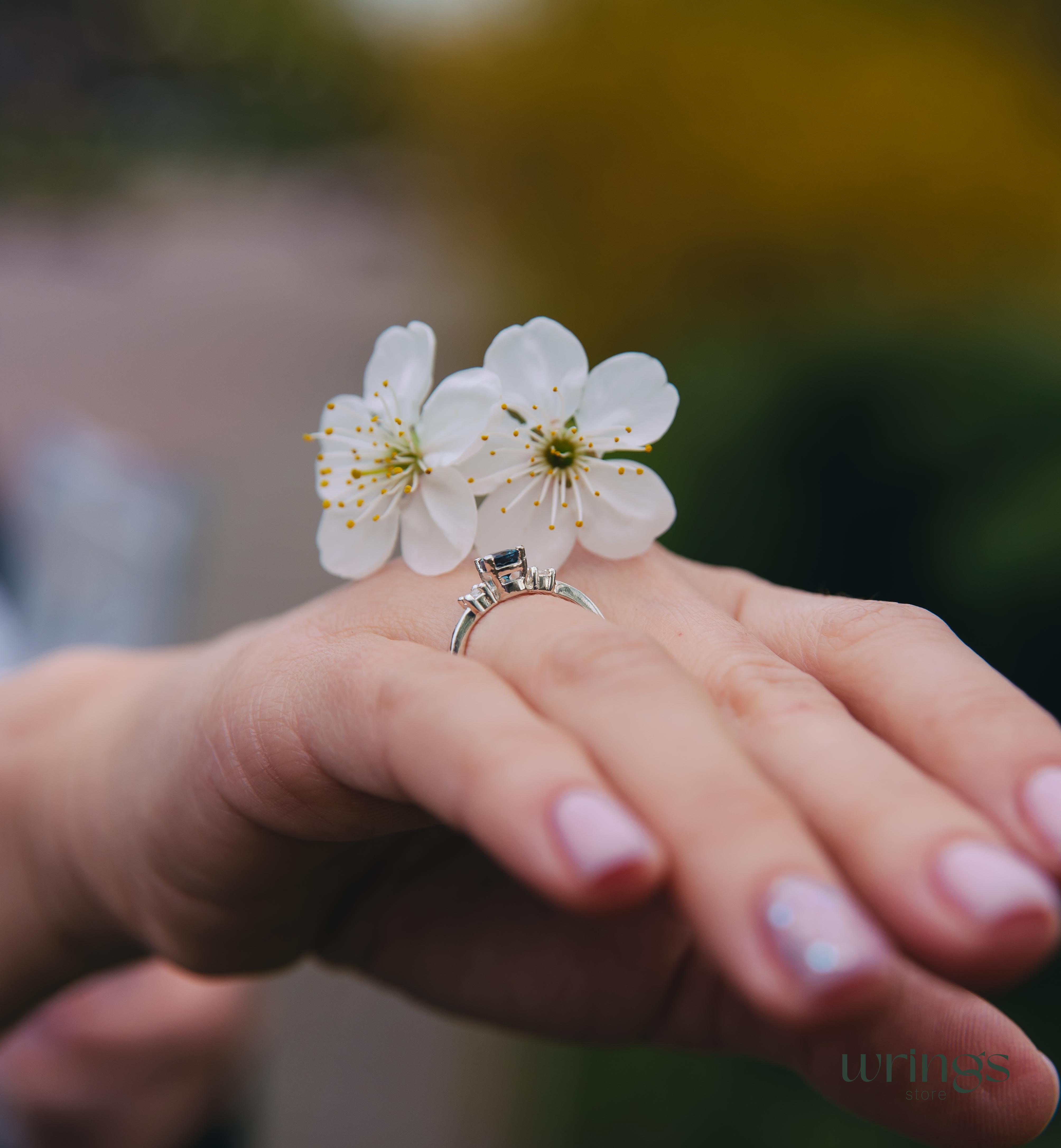 Central Pear London Blue Topaz 3 Stone Engagement Ring