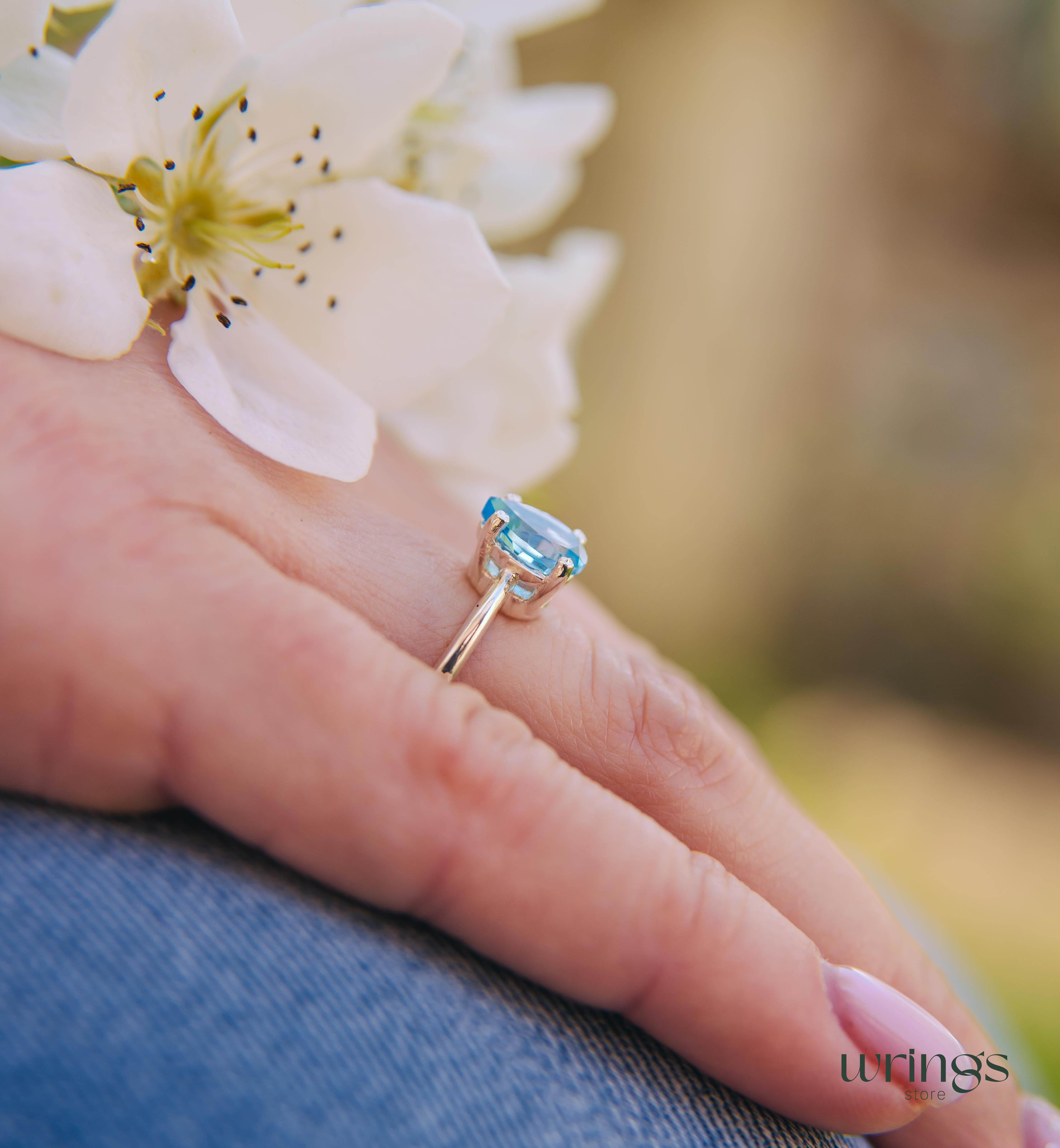 Large Natural Pear Swiss Topaz Solitaire Ring Silver