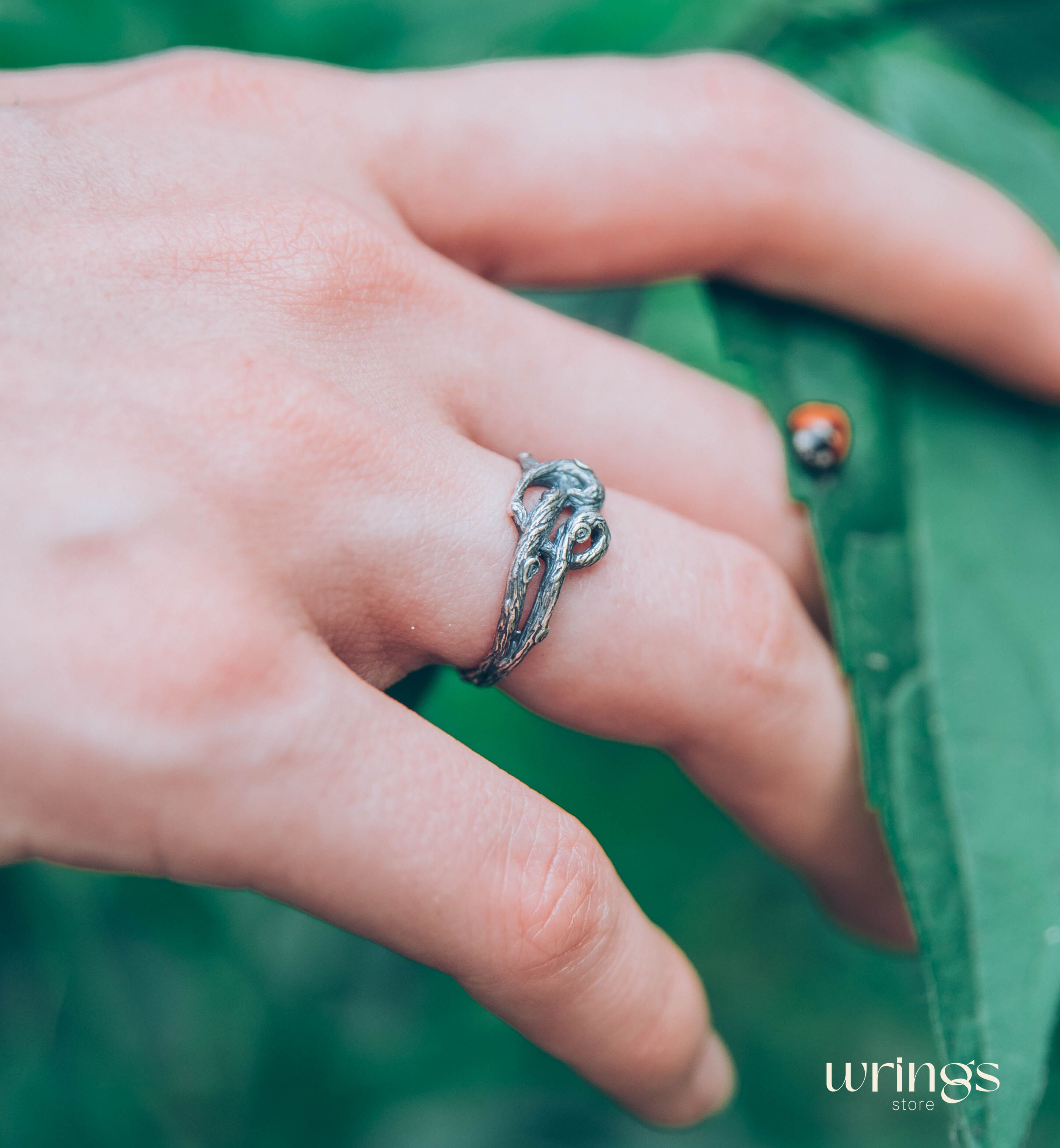 Silver Braided Branch of Heart Promise Ring