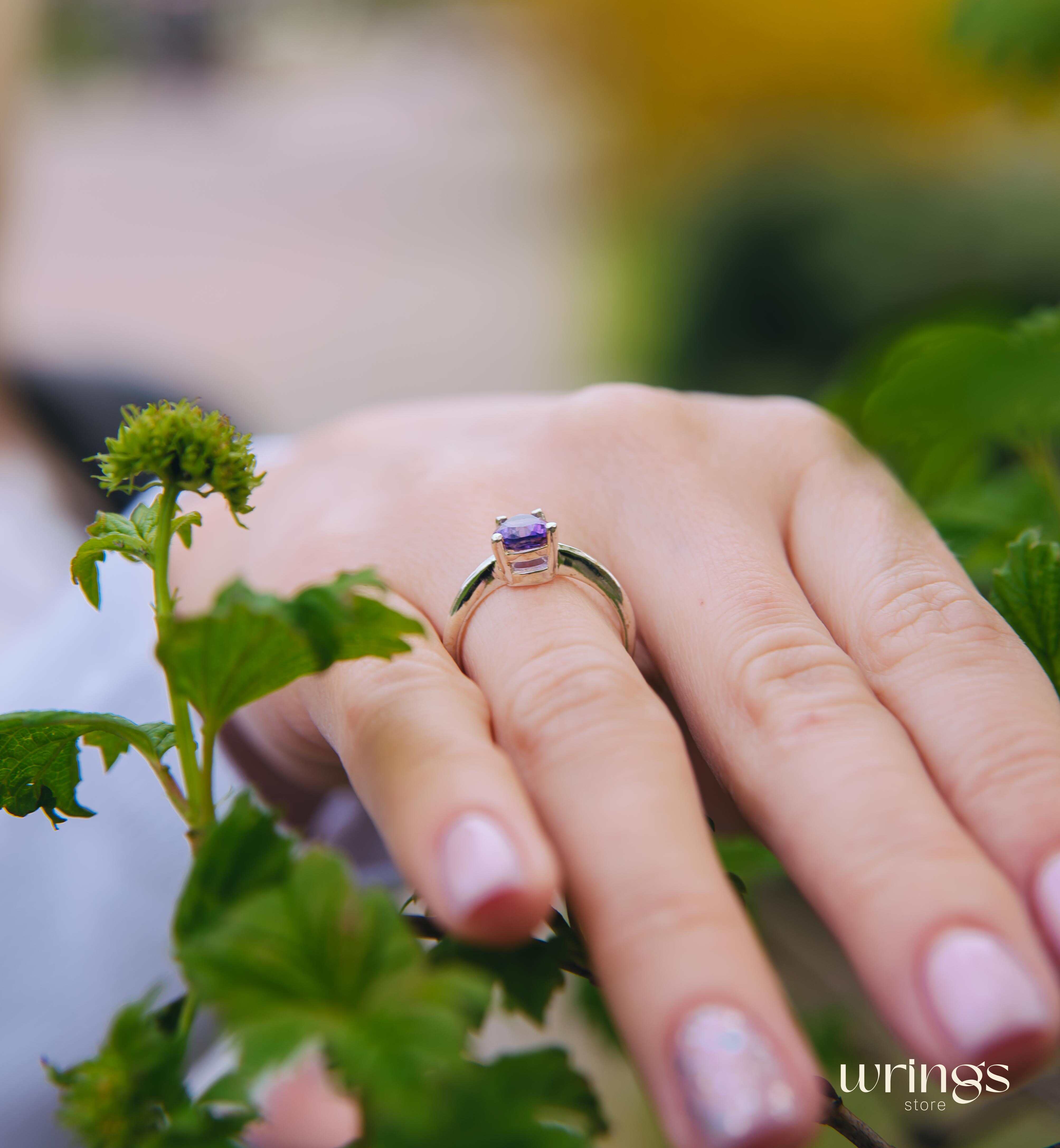 Large Pear Cut Amethyst Solitaire Engagement Ring Silver