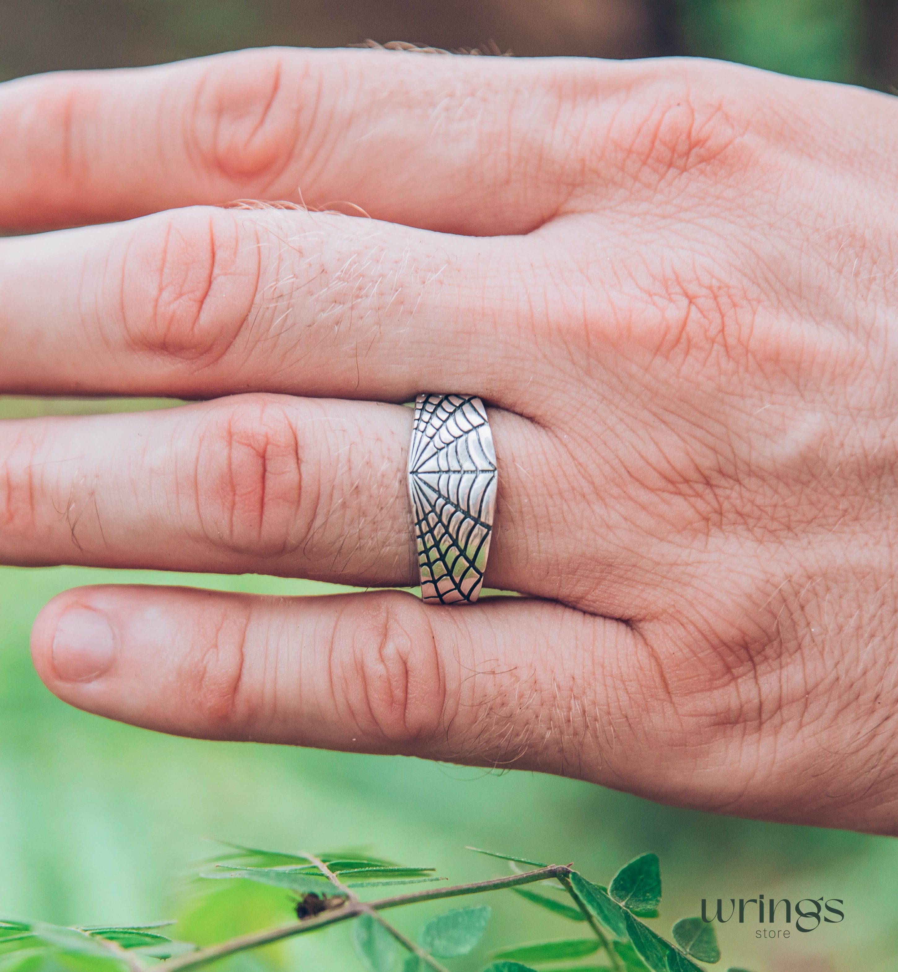 Chunky Spider Web Wedding Band for Men