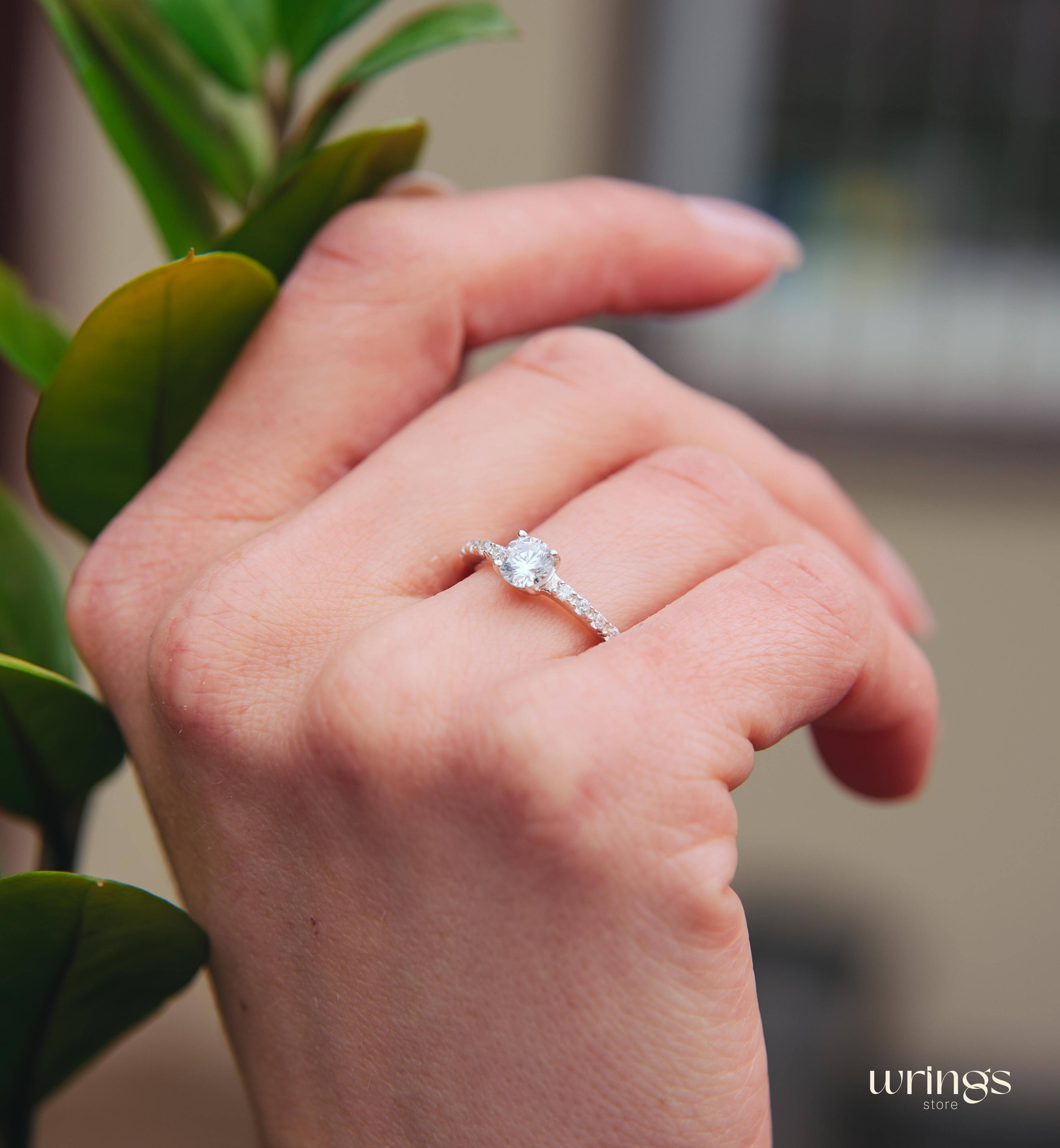 Big Round Cubic Zirconia Engagement ring with Accents