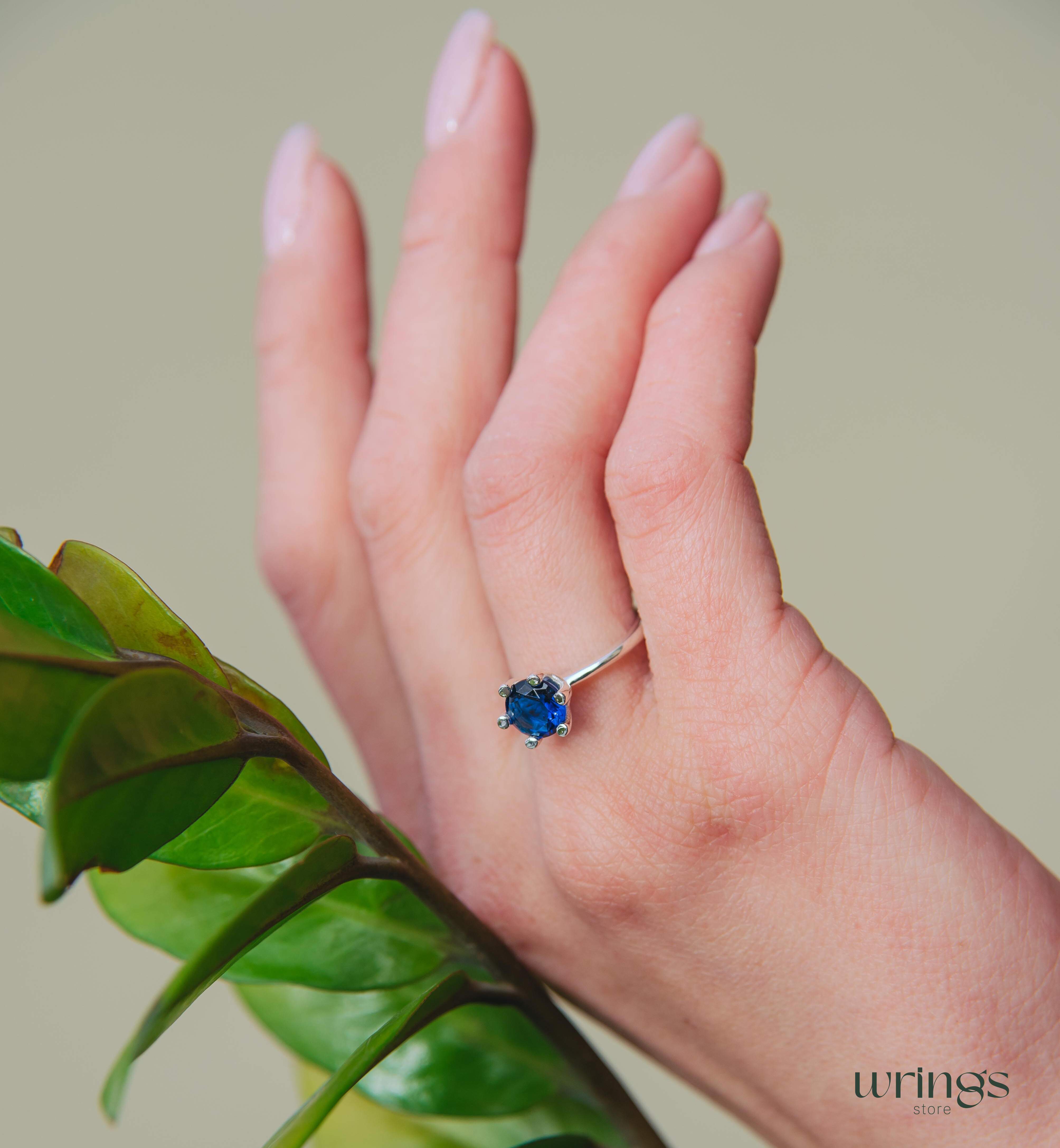 Classic Solitaire Round Sapphire Engagement Ring Silver