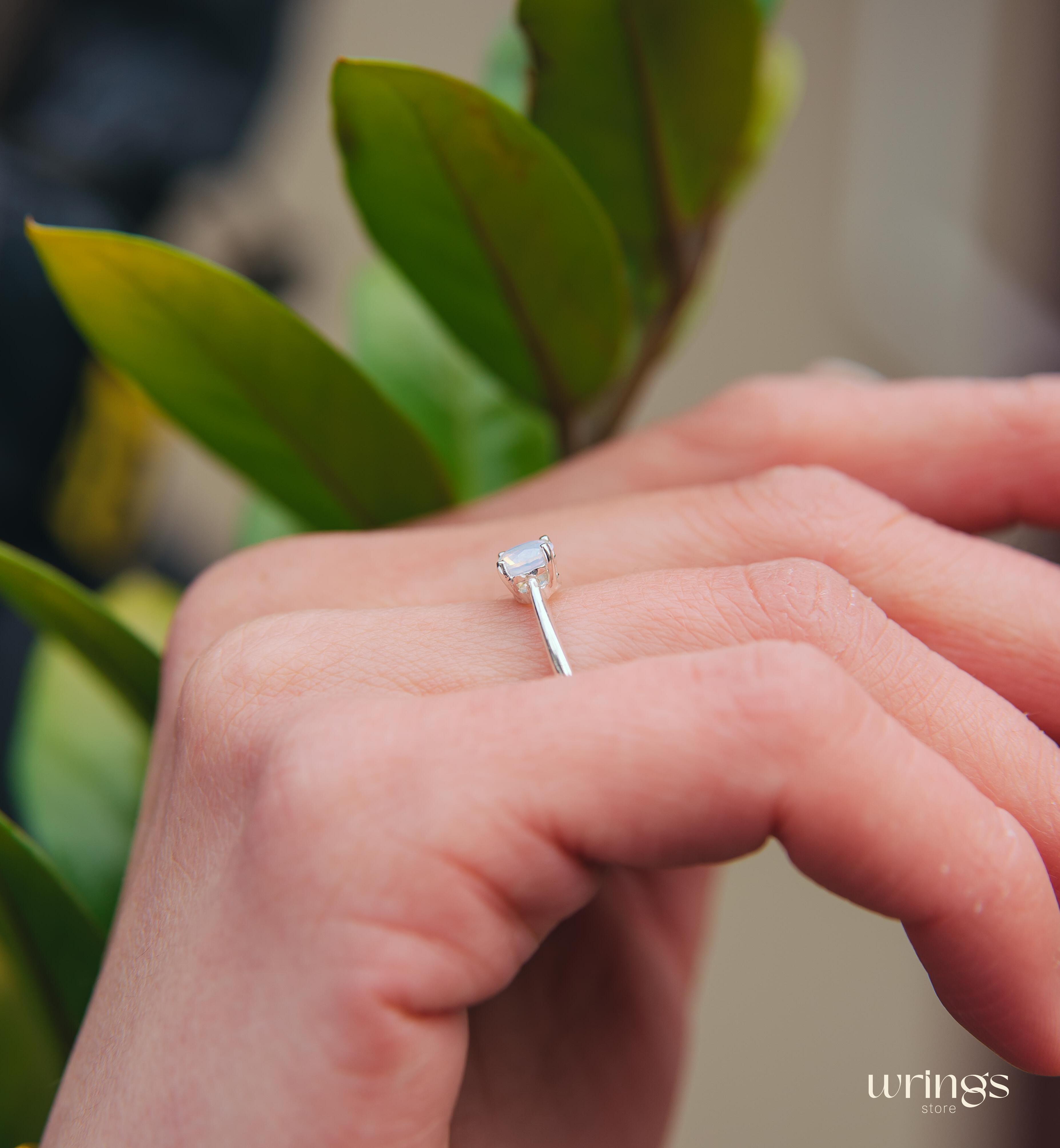 Round Moonstone Classic Silver Solitaire Engagement Ring