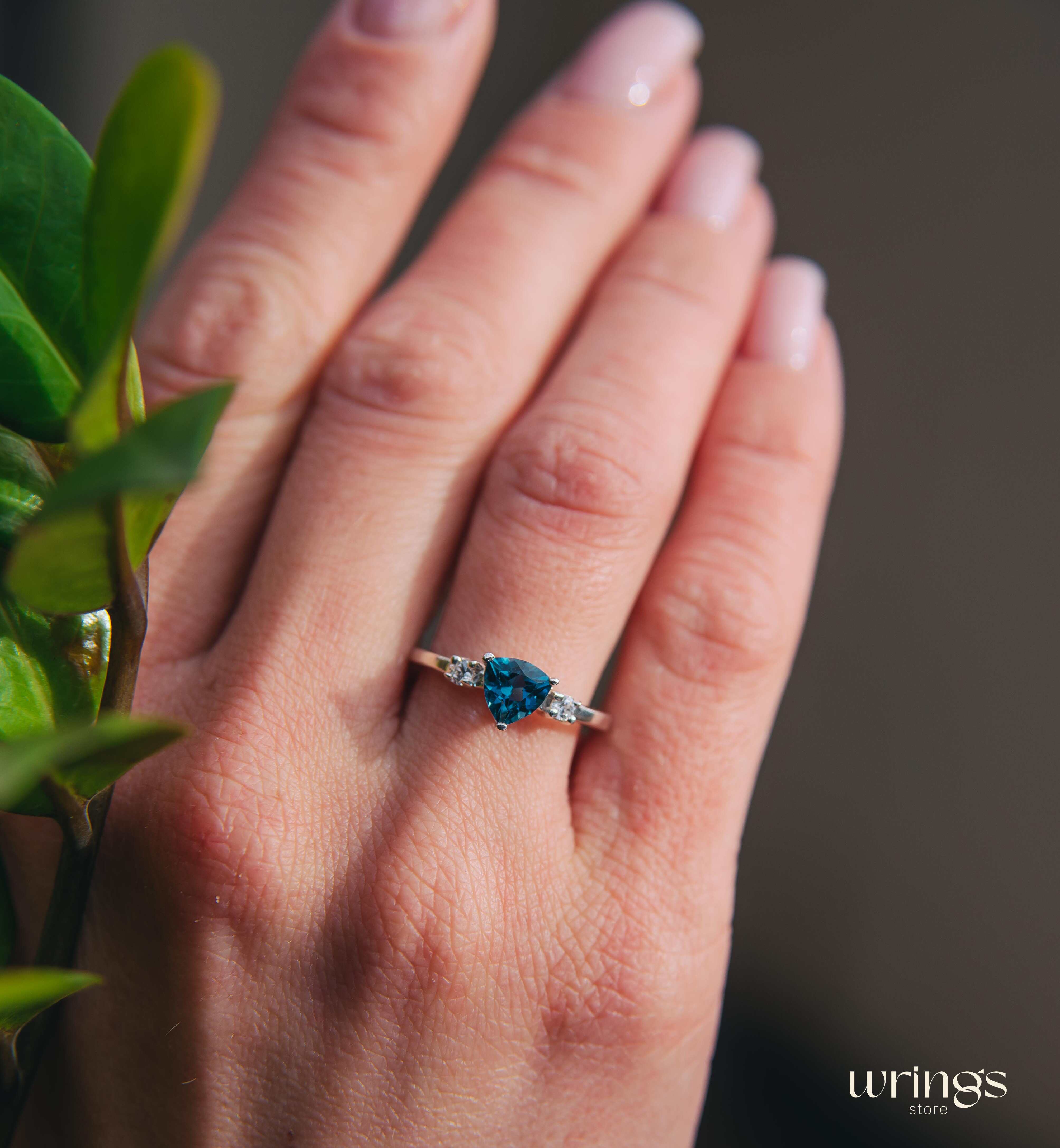 Shiny Trillion Topaz Silver 3 Stone Engagement Ring