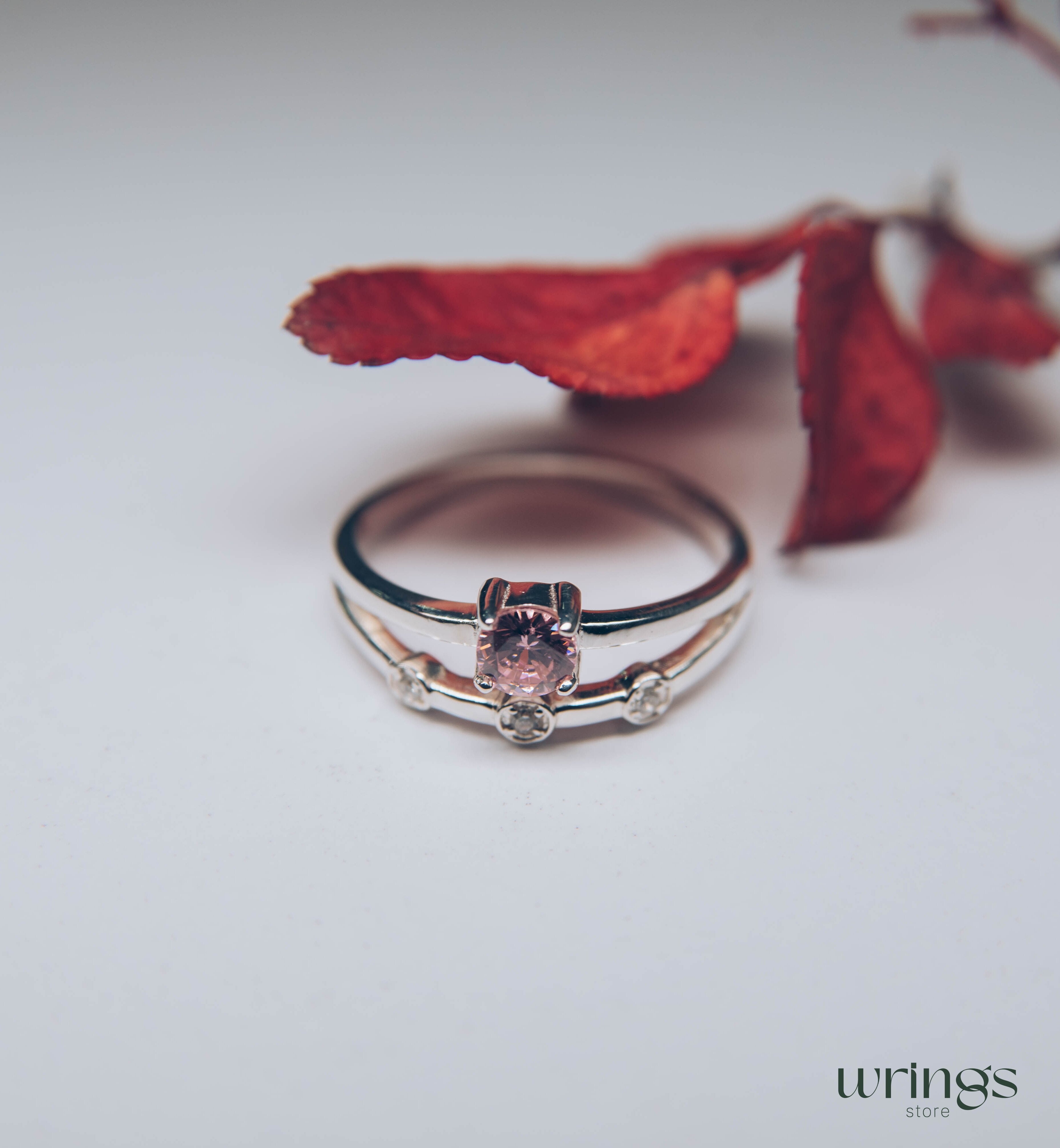 Split Shank Amethyst Engagement Ring with 3 Accent stones