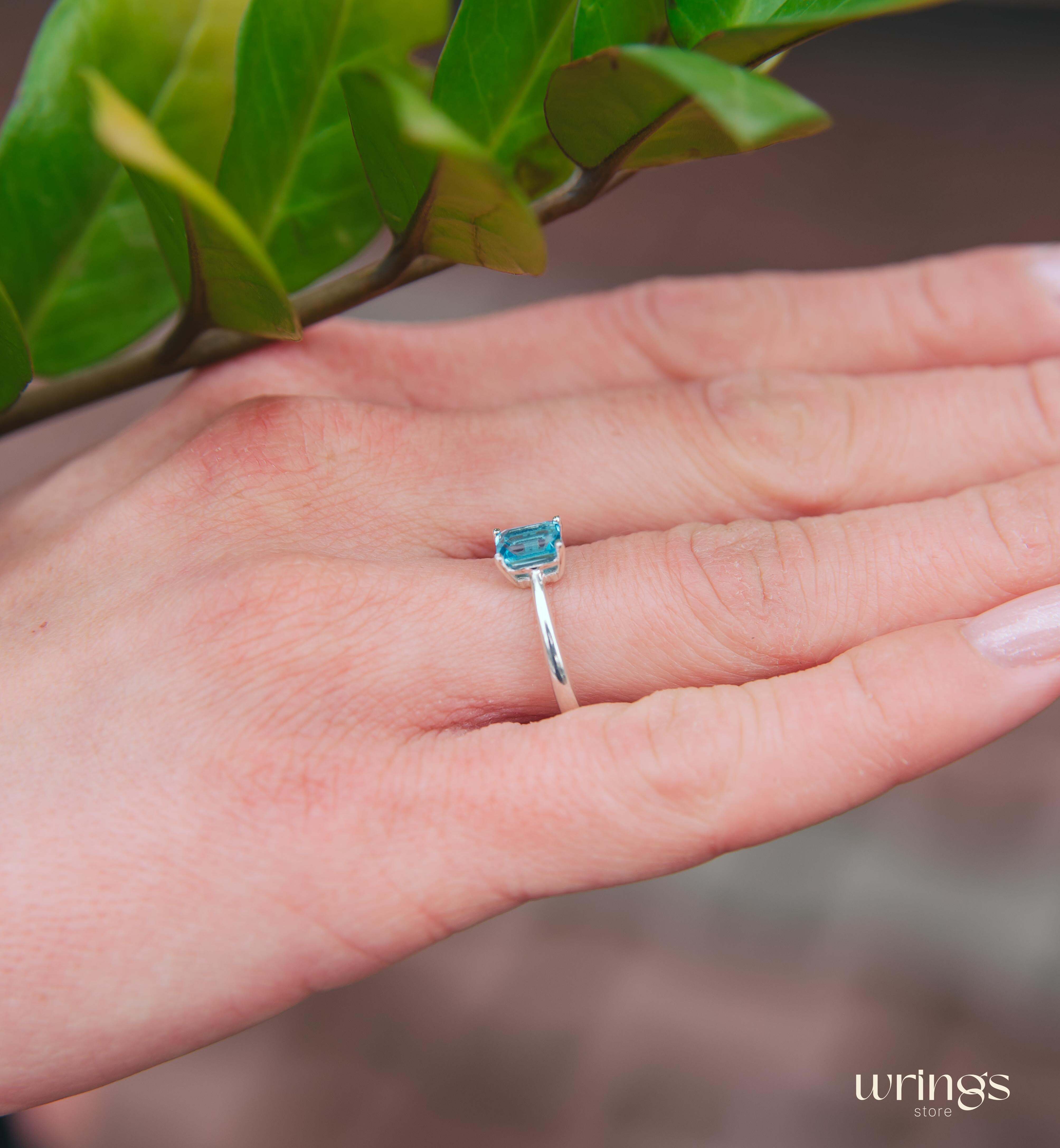 Topaz Gemstone Silver Octagon Solitaire Engagement ring