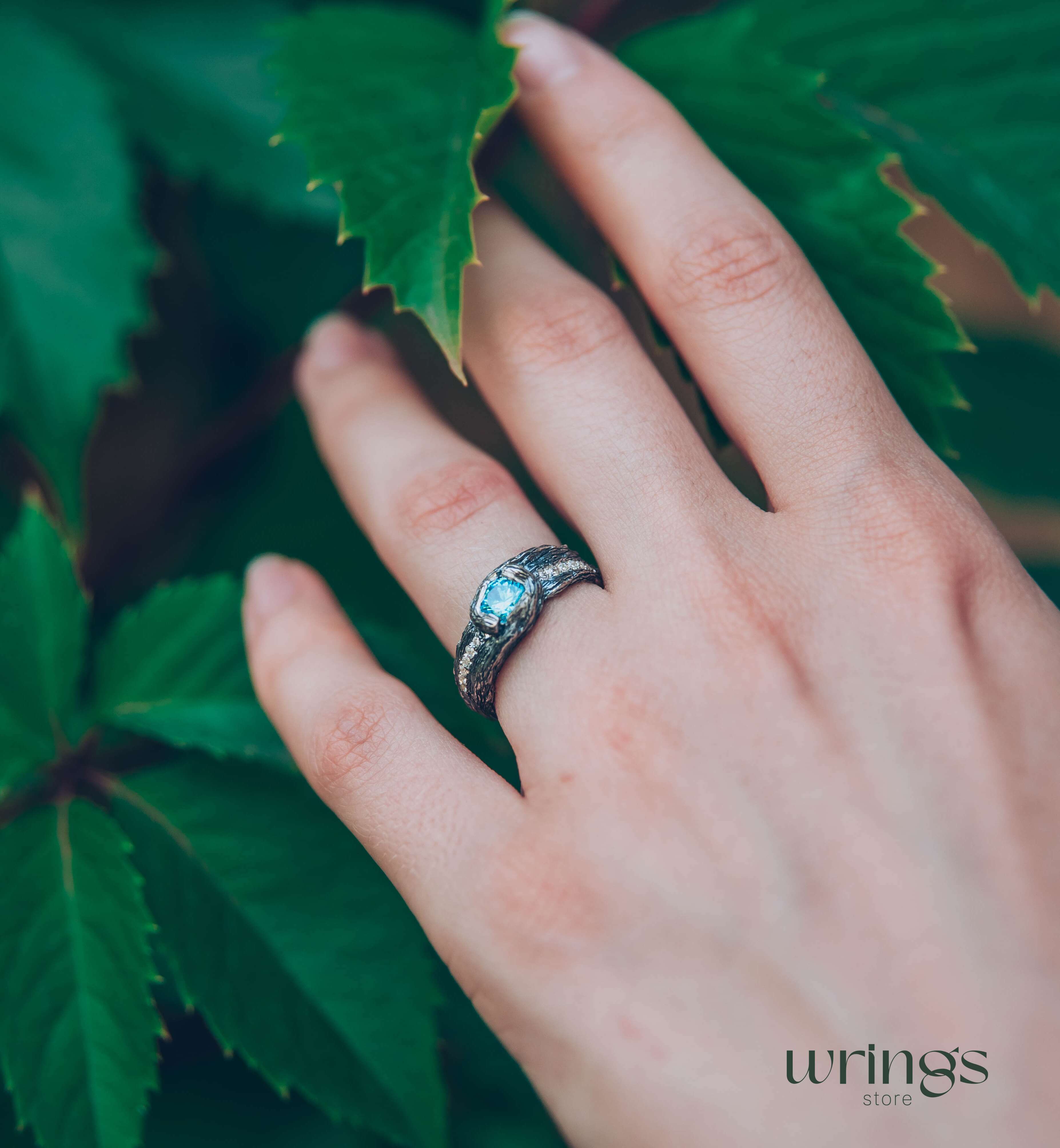 Bezel Topaz Statement Silver Ring with Cubic Zirconia