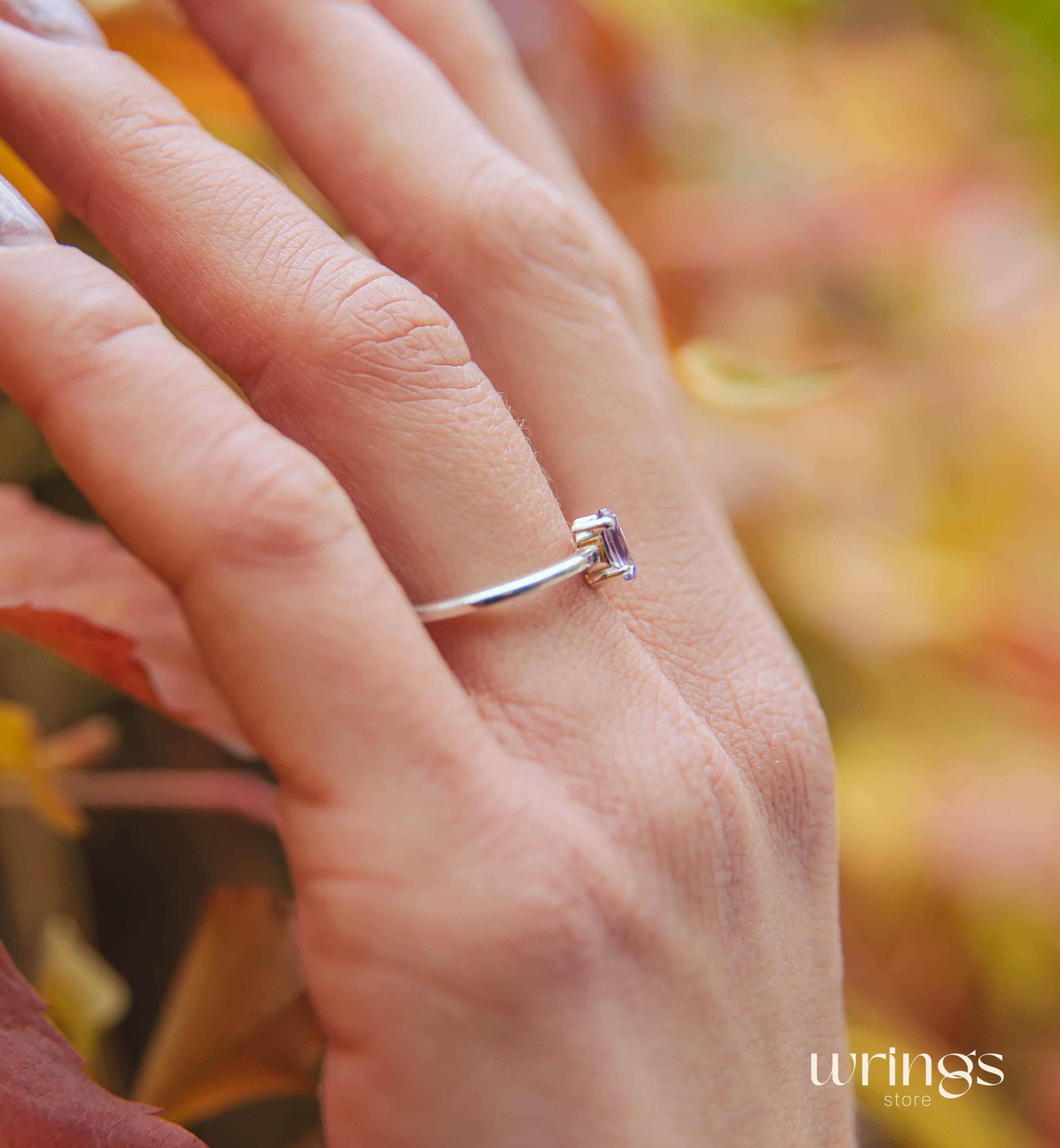 Marquise cut Amethyst Engagement Ring with Side Heart