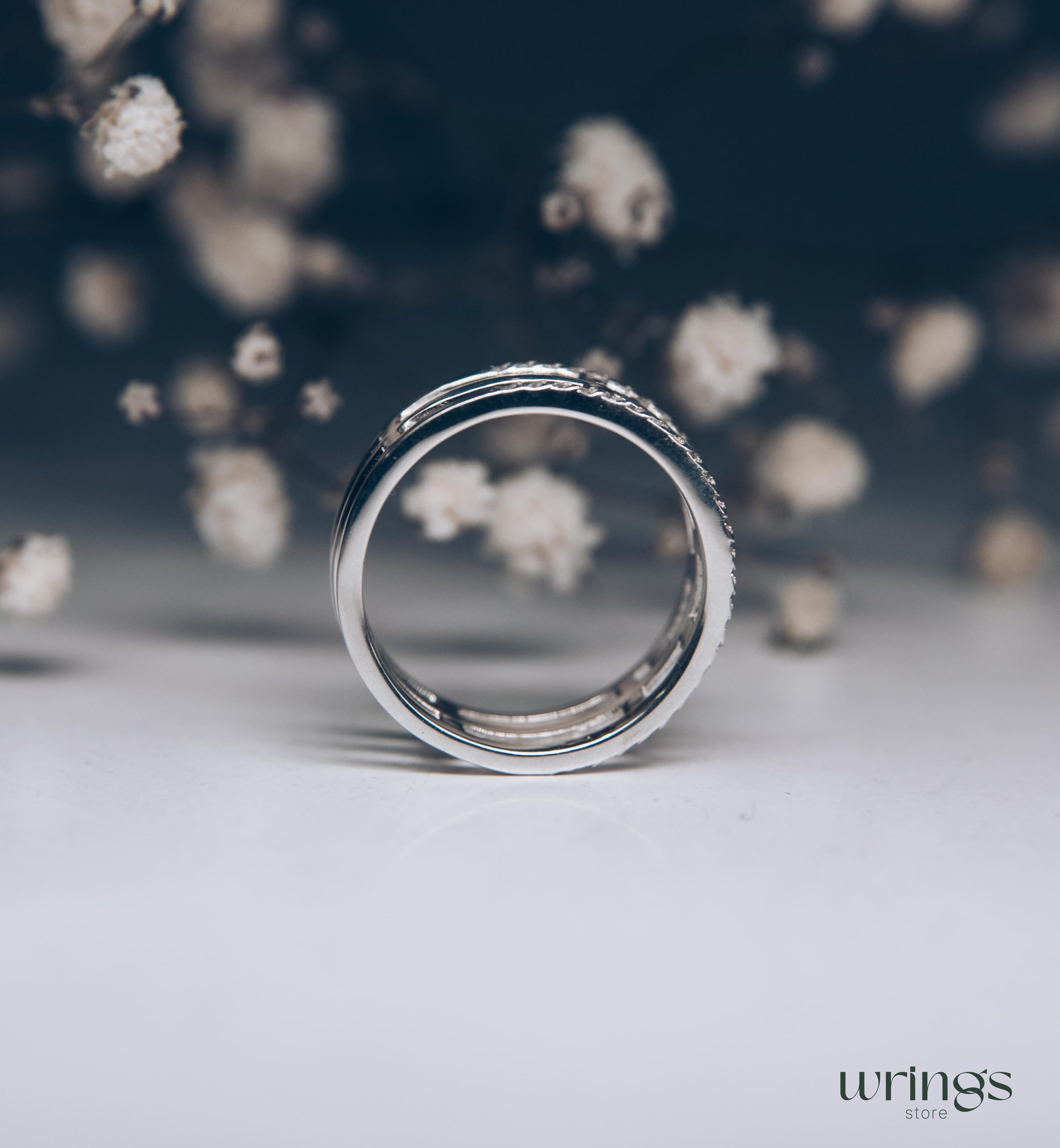 Diamonds and Dots Modern Wedding Band Sterling Silver
