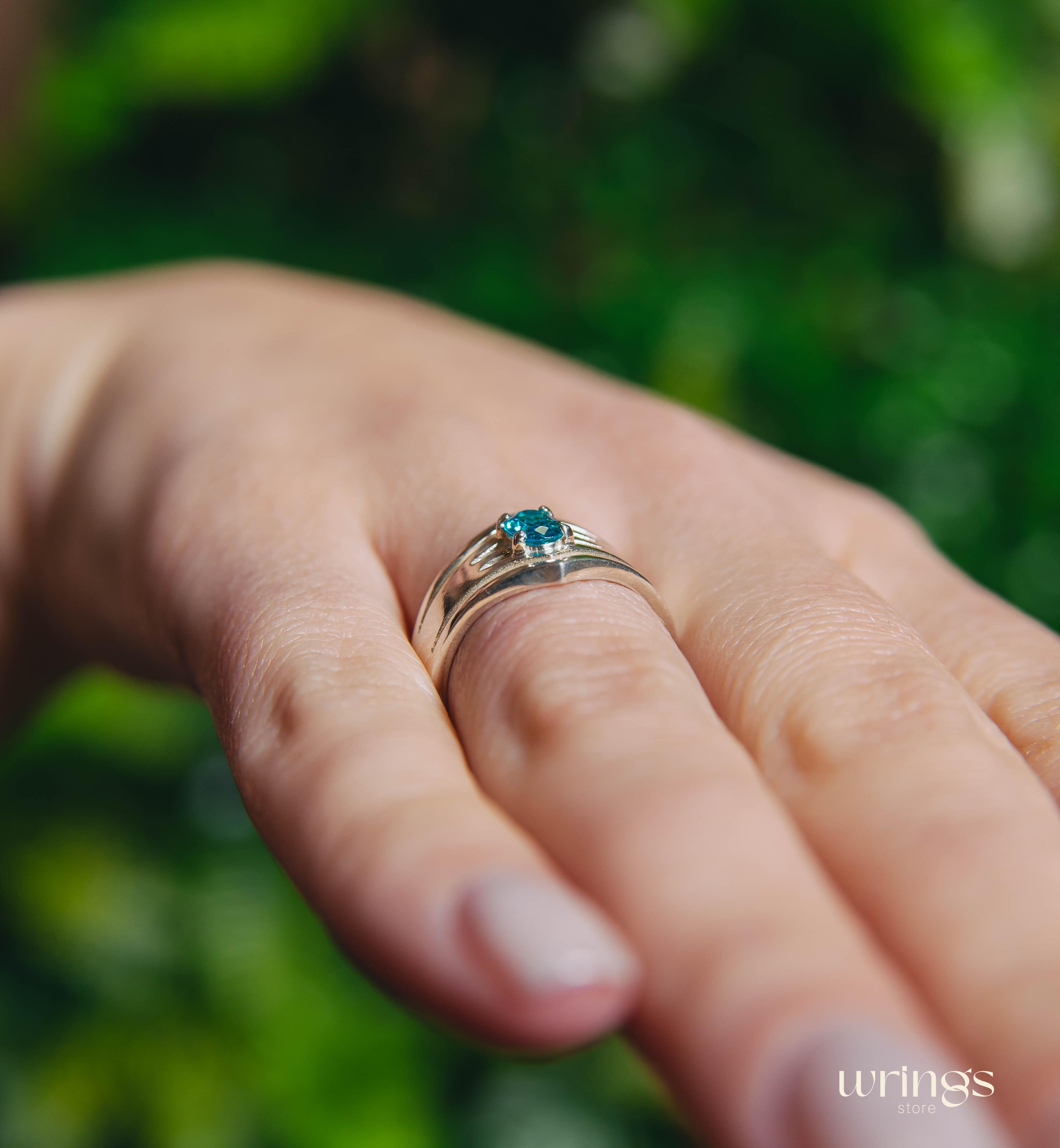Double V-shaped Cocktail Oval Blue Topaz Ring Silver