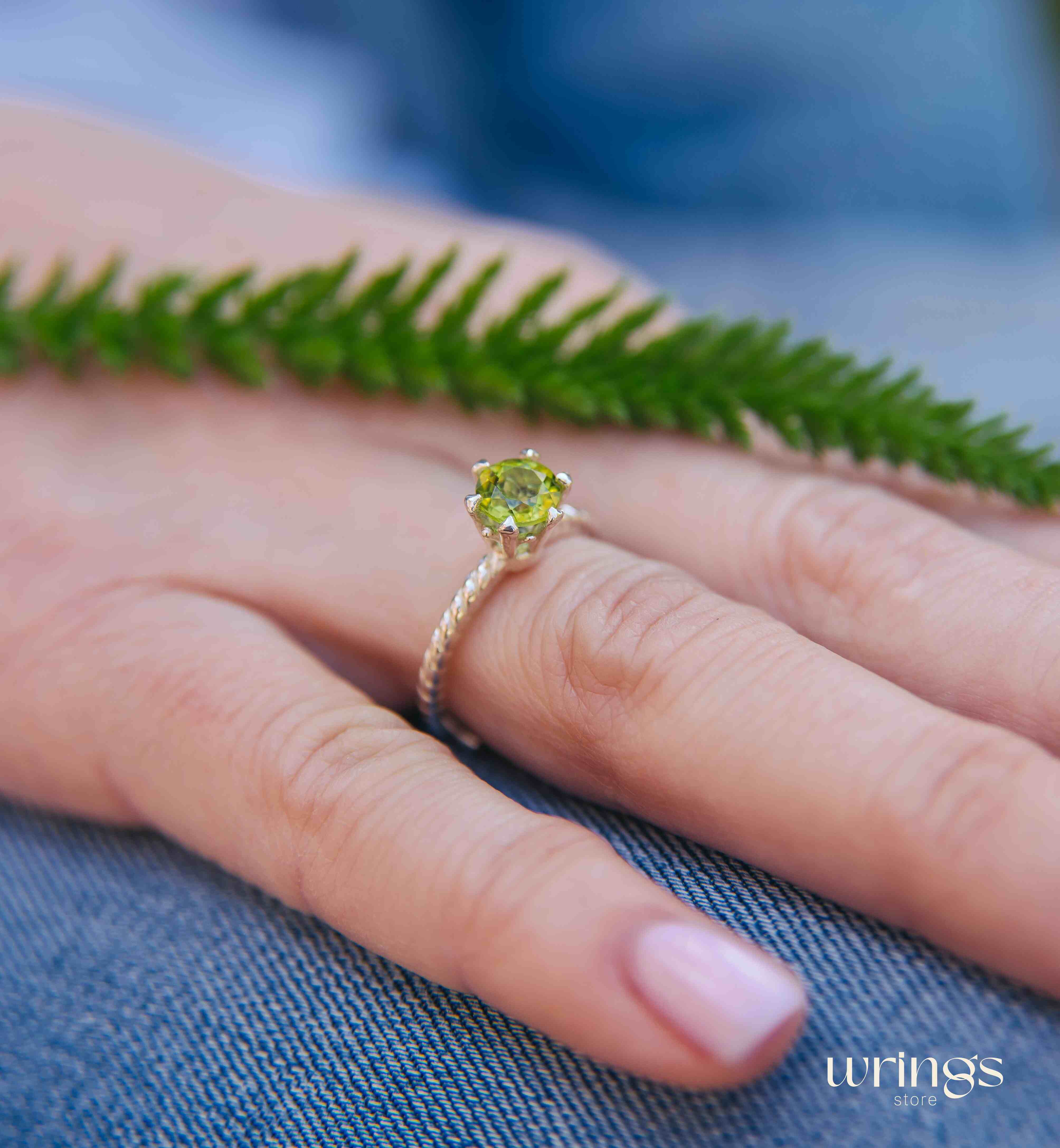 Large Green Peridot Engagement Ring Prong Solitaire