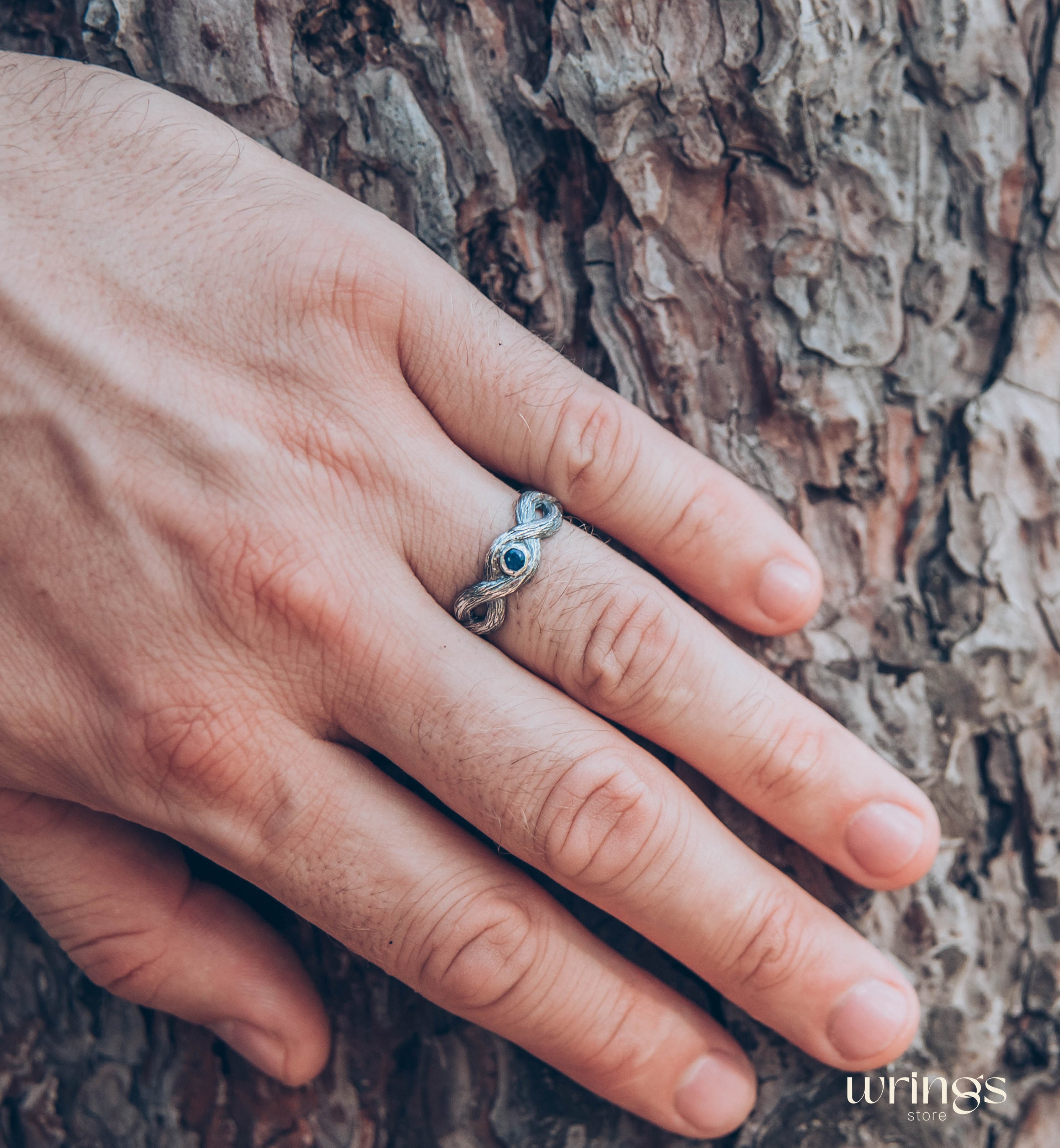 Twist Branch Infinity Wedding Band with Real Sapphire