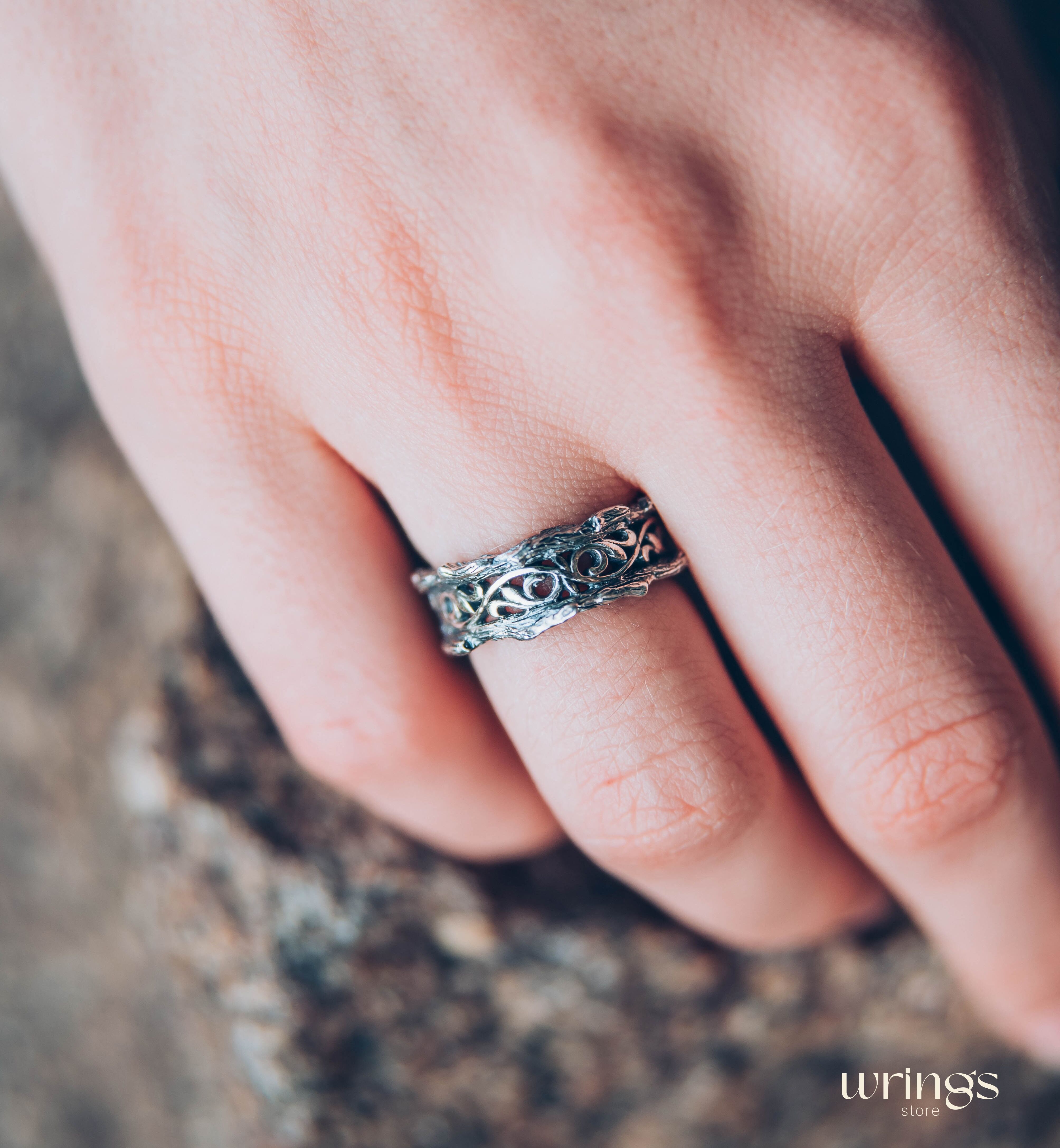 Diamond with Sterling Silver Branch and Vine Wedding Band