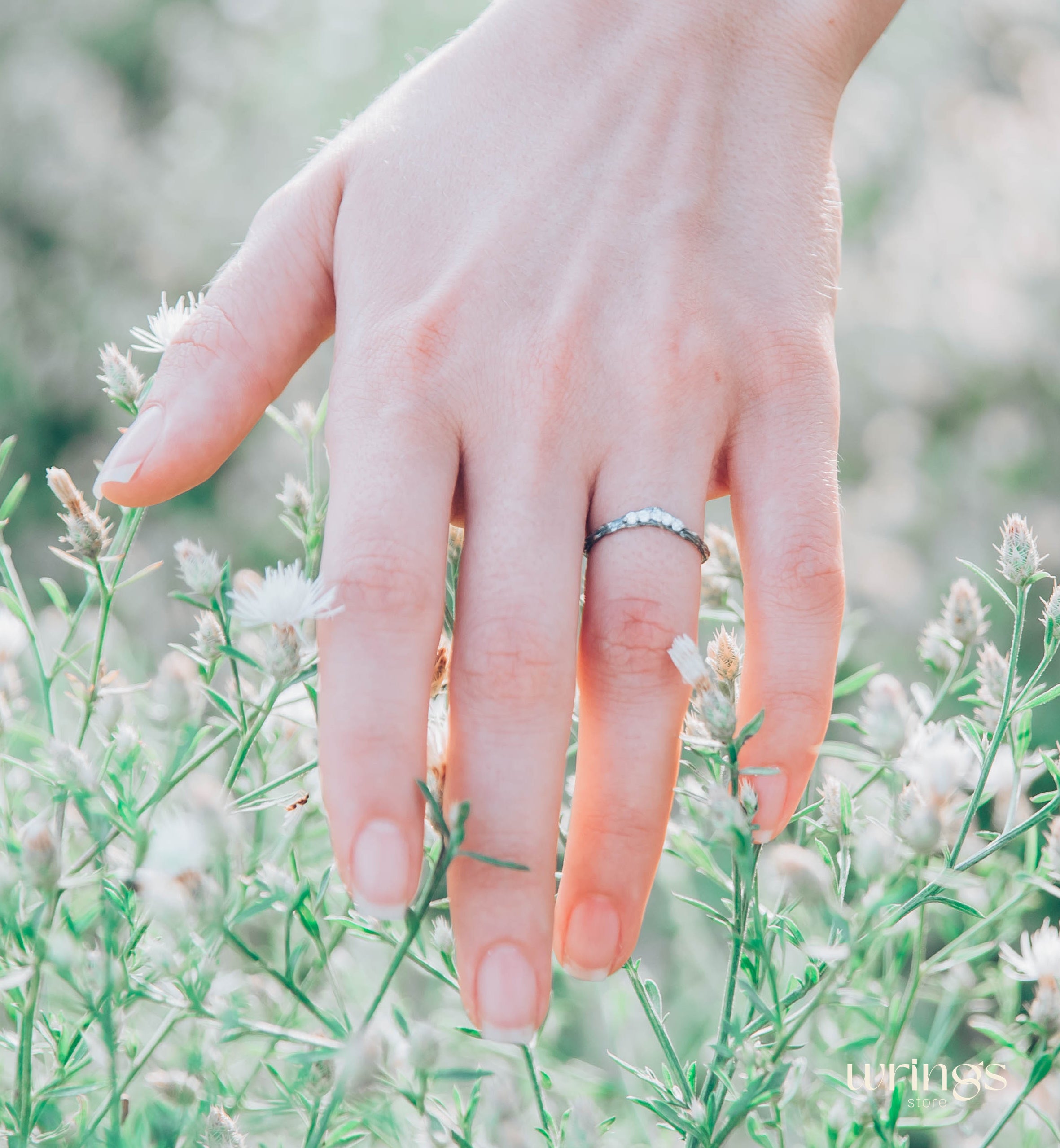 Thin Silver Chevron Wedding Band – Woodbark & Gems