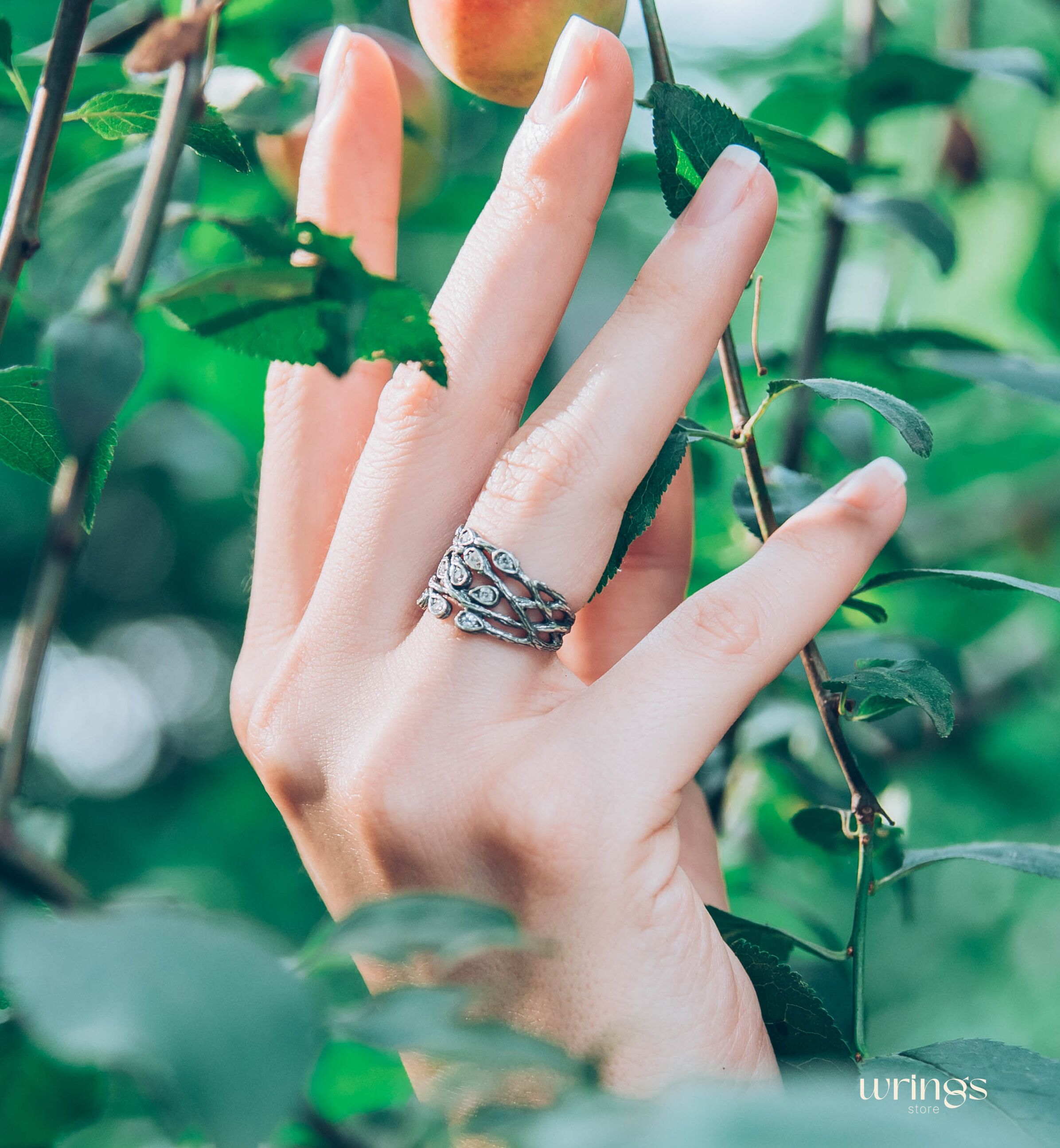 Wide Braided Branch Silver Womens Ring inspired by Nature