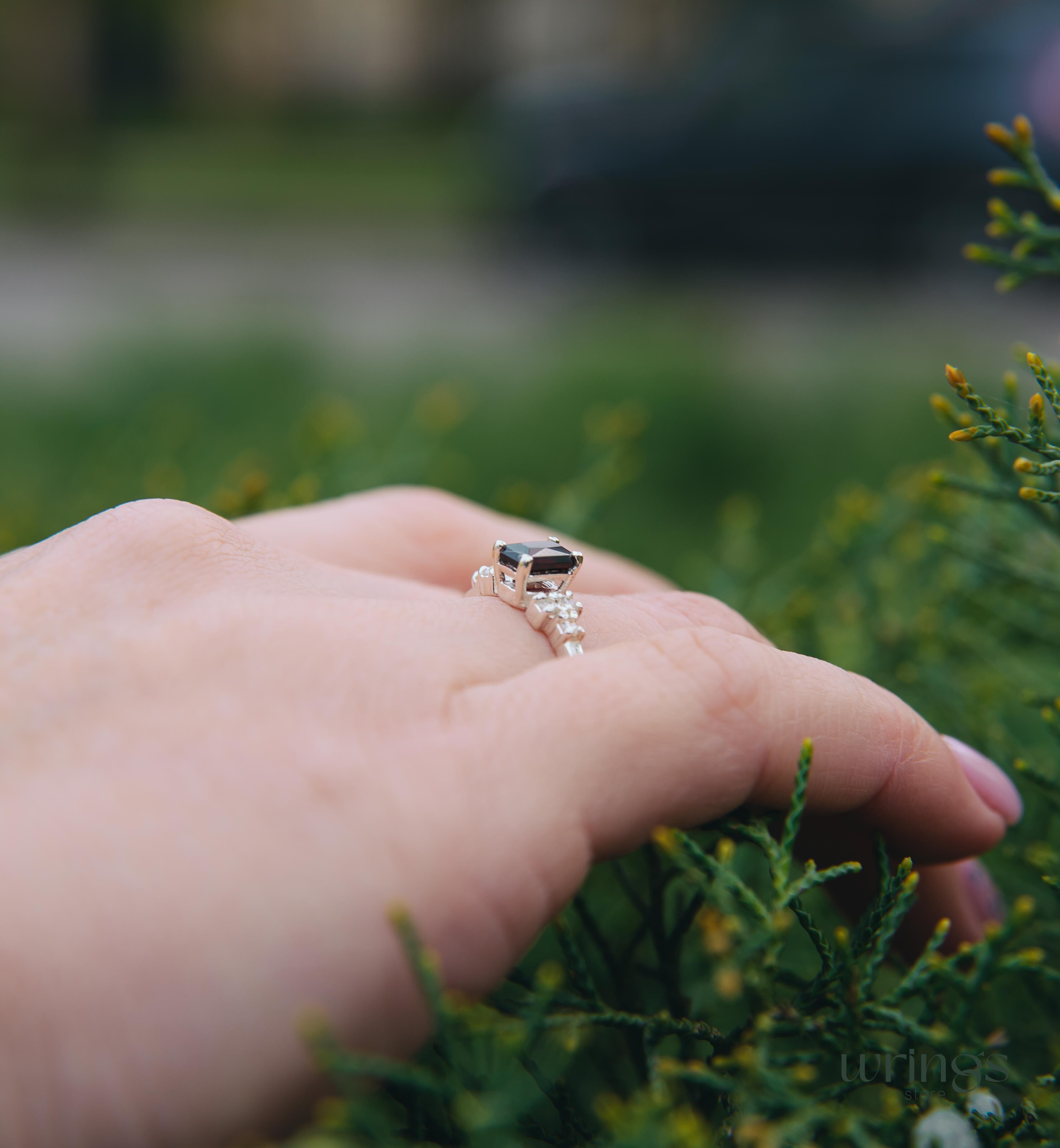 Octagon Garnet & Multi Side Stones Cluster Ring Silver