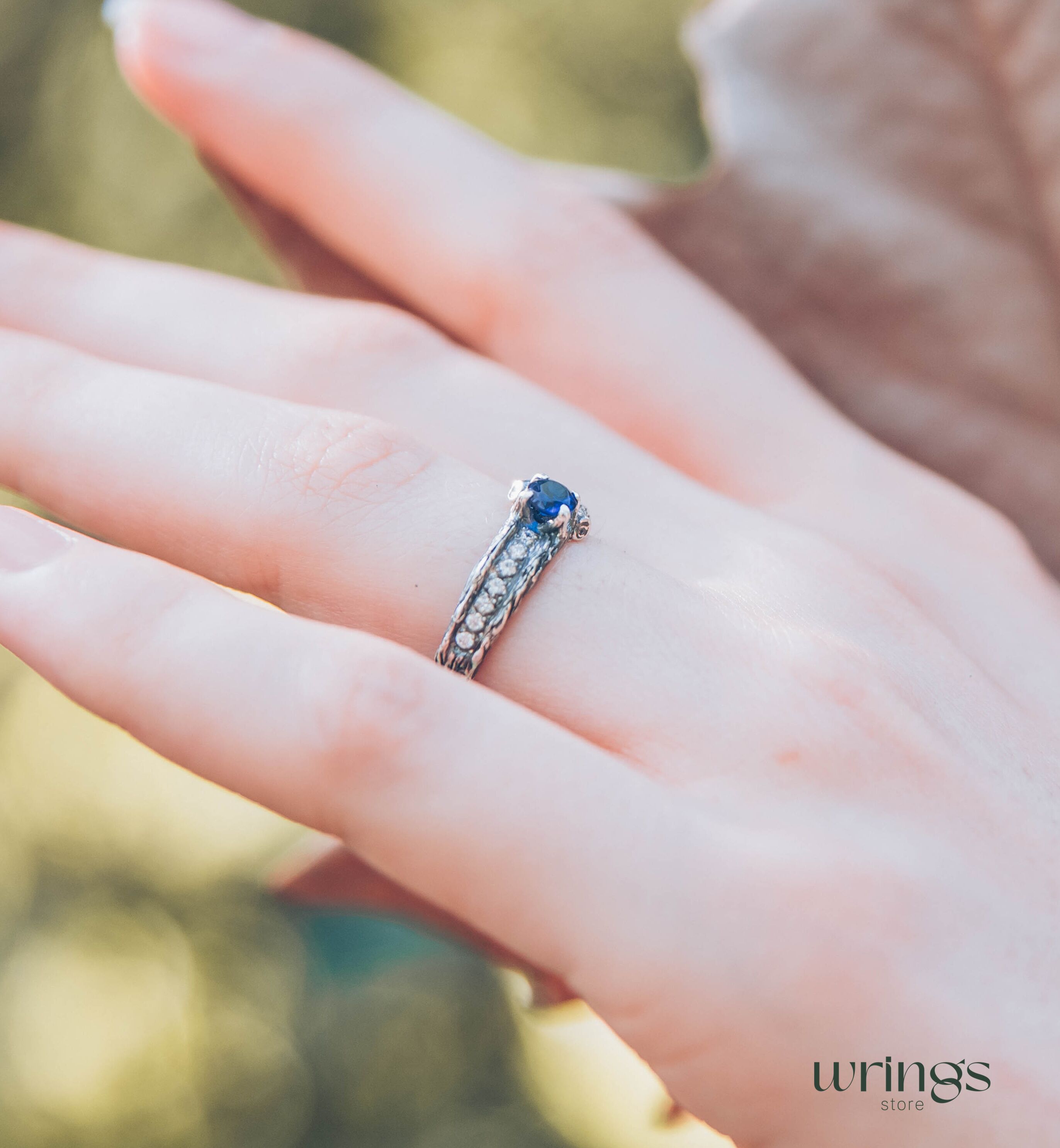 Two Silver Branches & Sapphire Engagement Ring fo Her