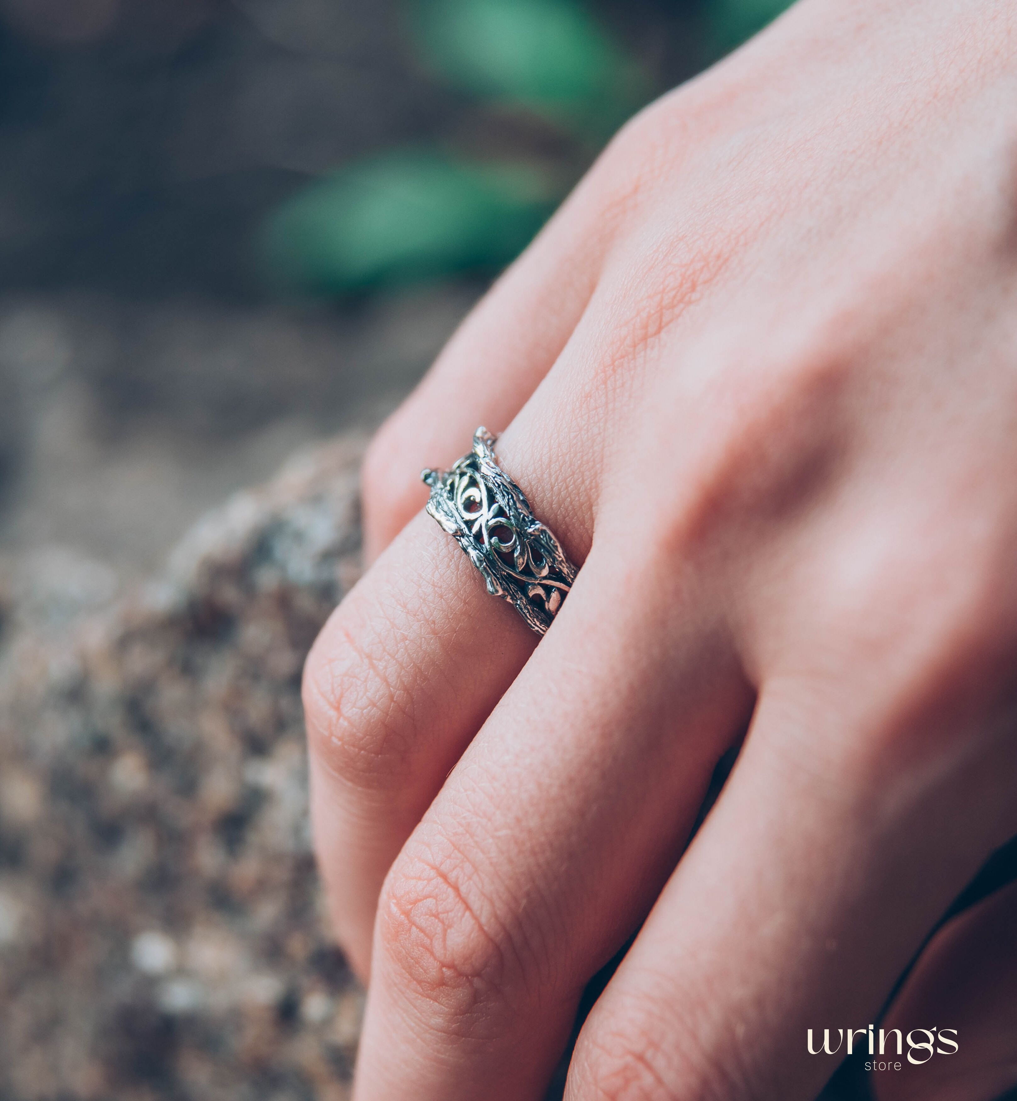 Diamond with Sterling Silver Branch and Vine Wedding Band