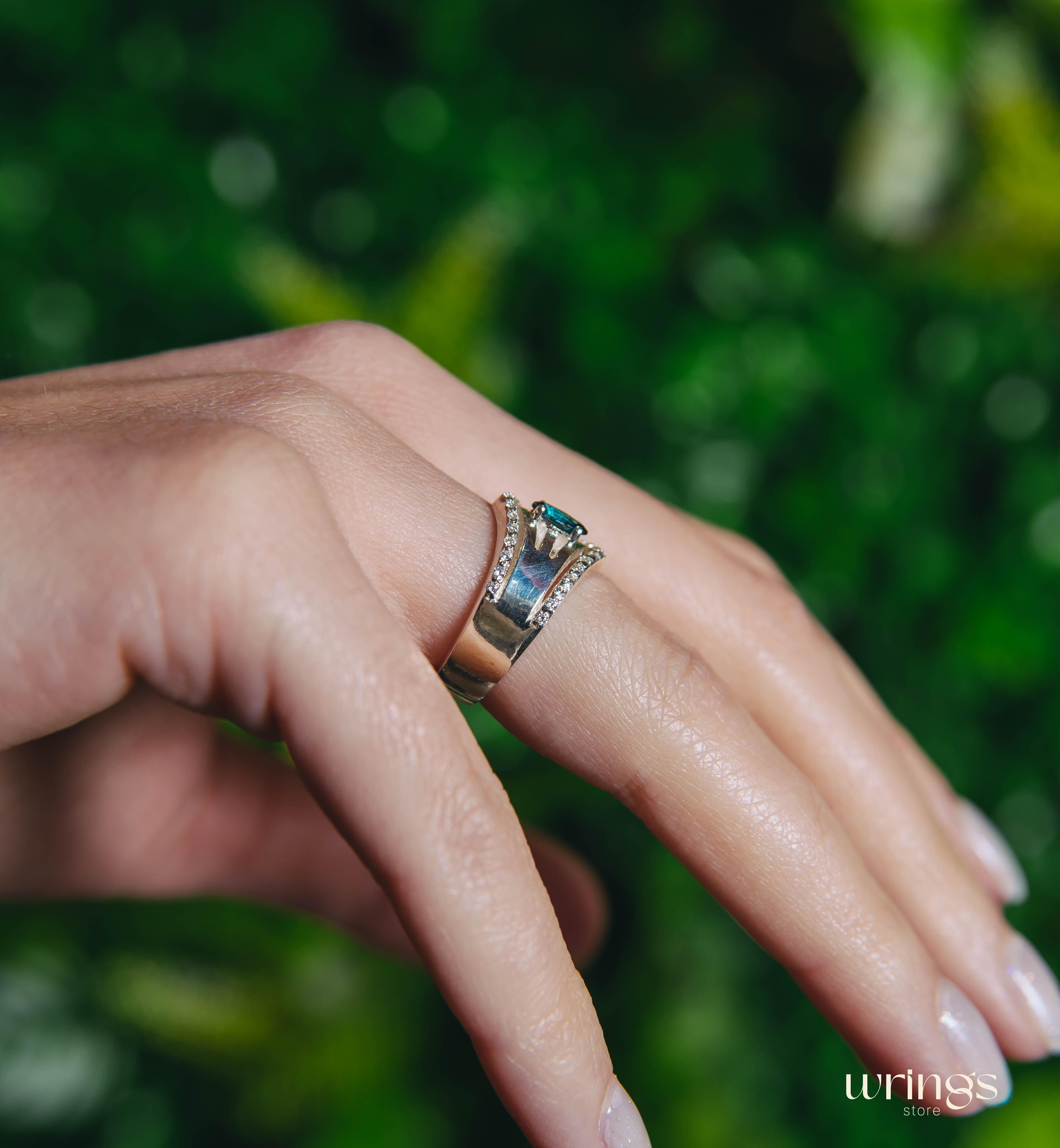 Chevron Band with Marquise LB Topaz and Faux Diamonds