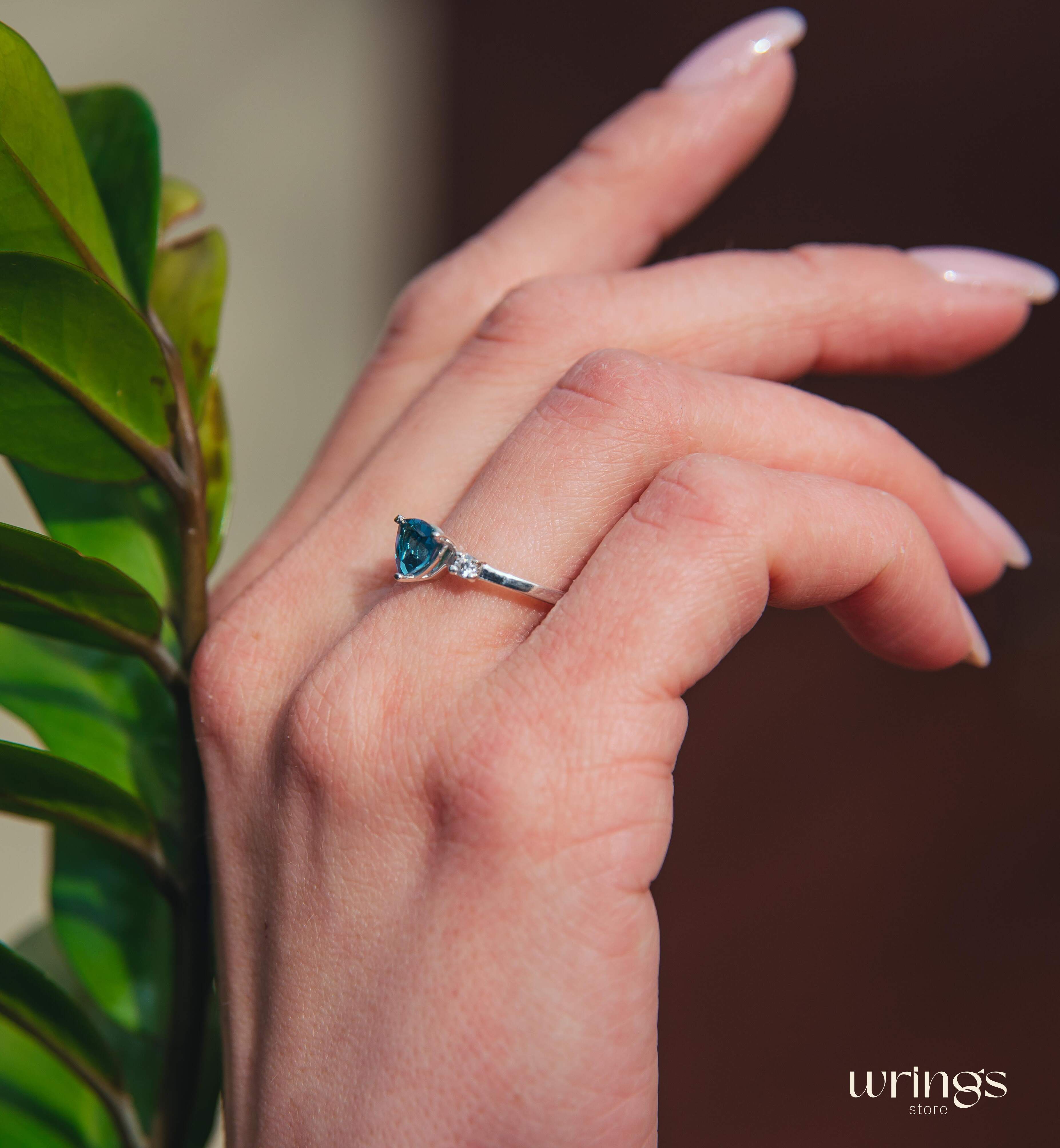 Shiny Trillion Topaz Silver 3 Stone Engagement Ring