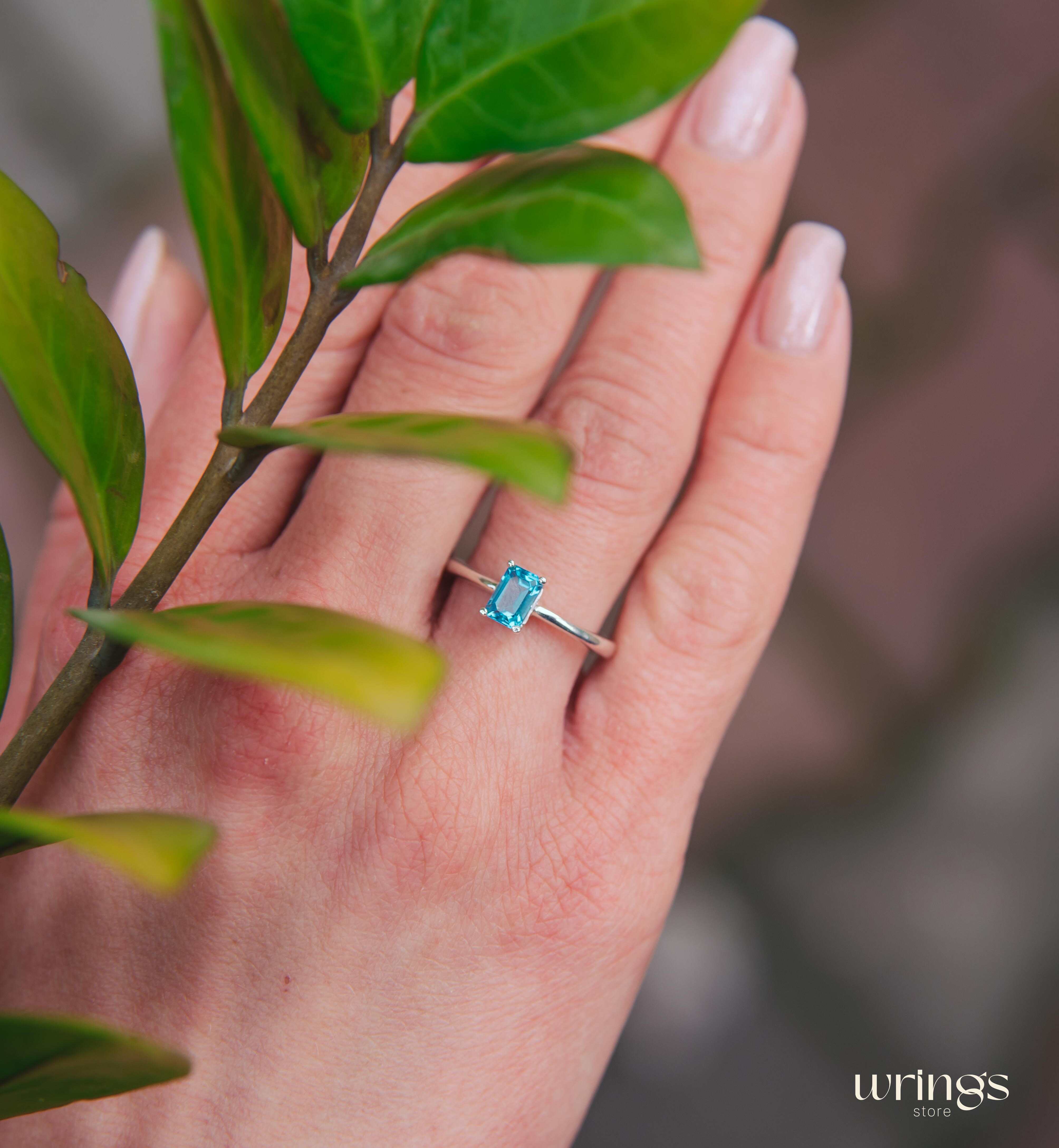 Topaz Gemstone Silver Octagon Solitaire Engagement ring