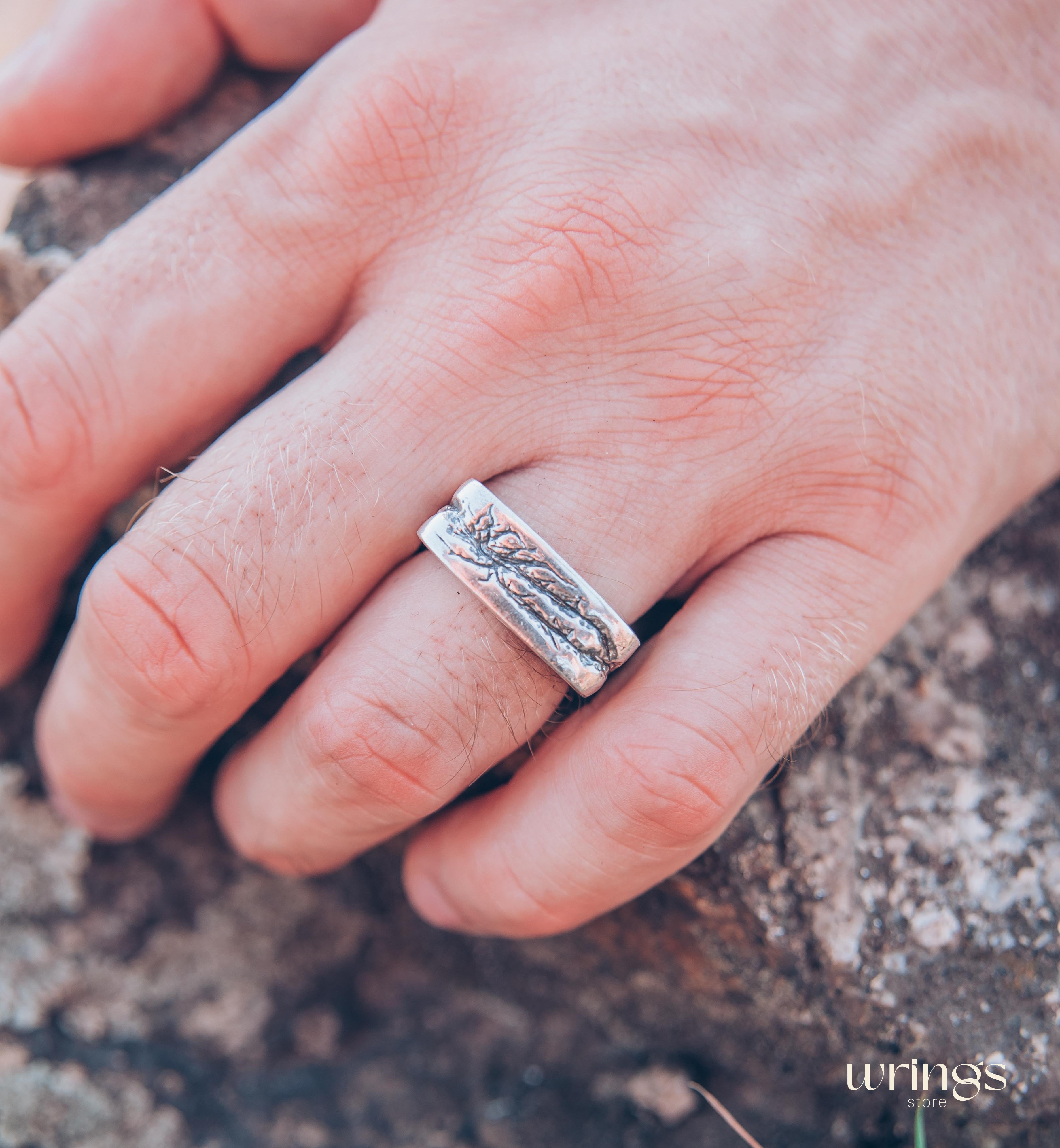 Large and Heavy Damaged Style Flat Solid Silver Ring