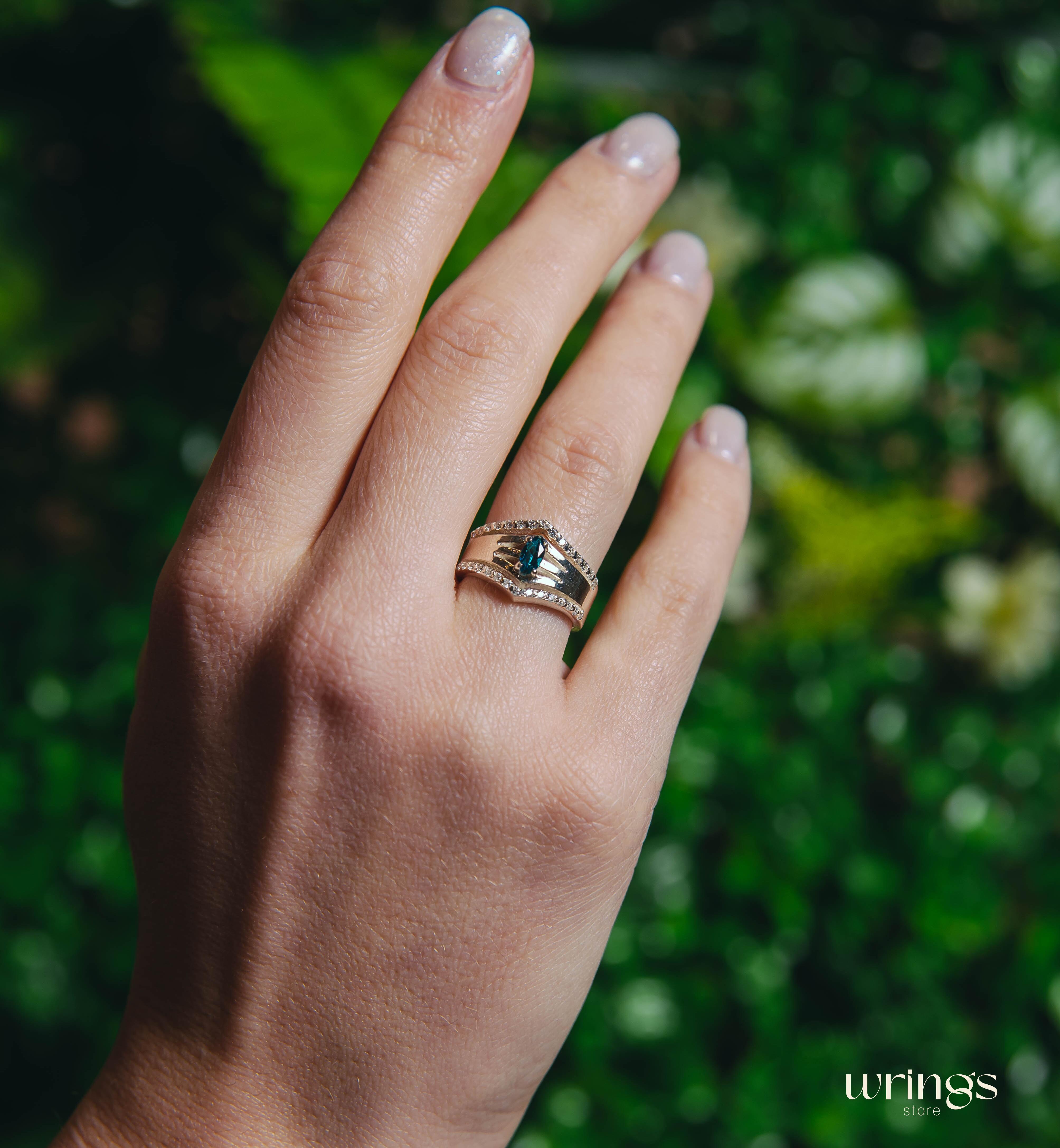 Chevron Band with Marquise LB Topaz and Faux Diamonds