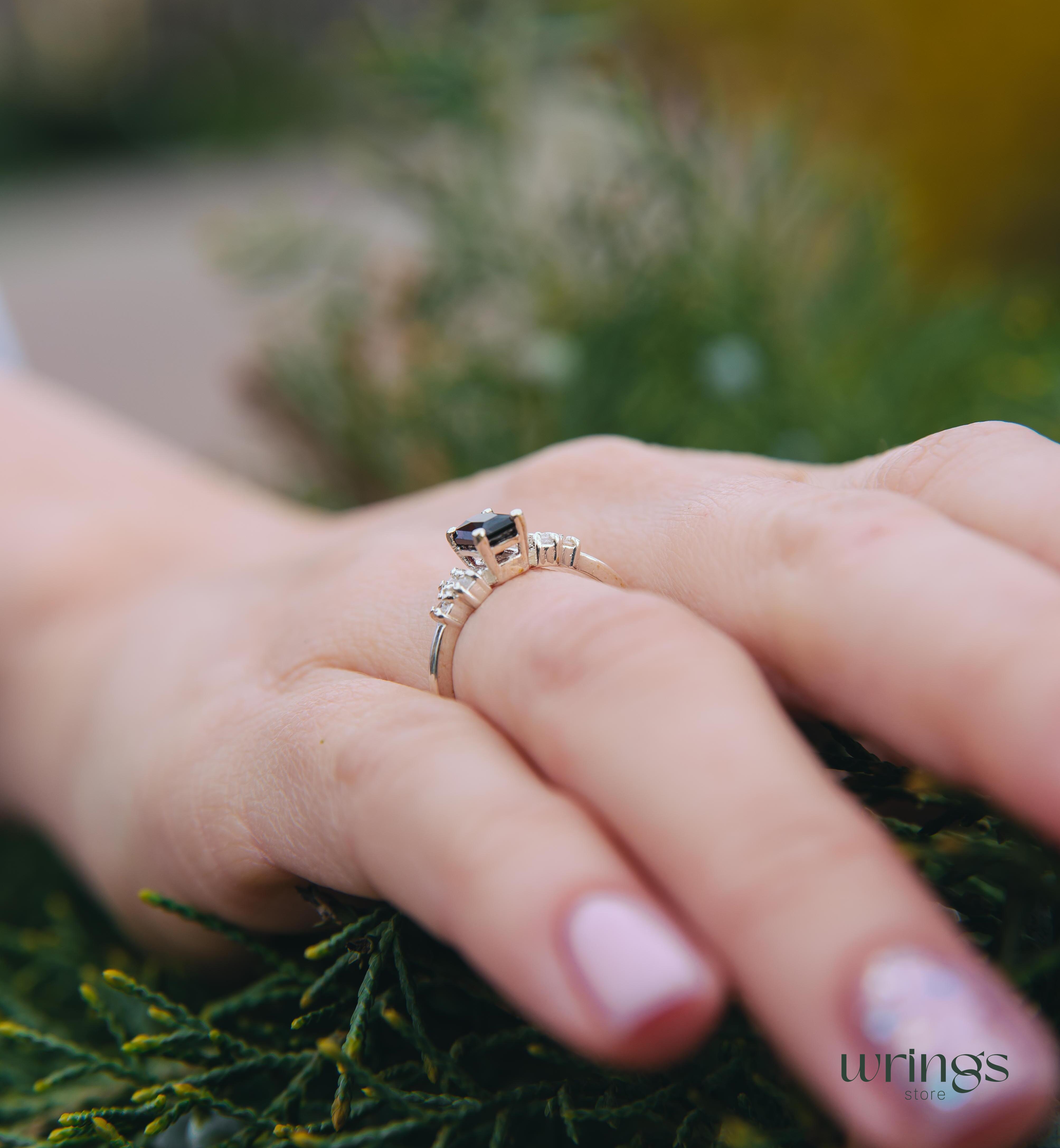Octagon Garnet & Multi Side Stones Cluster Ring Silver
