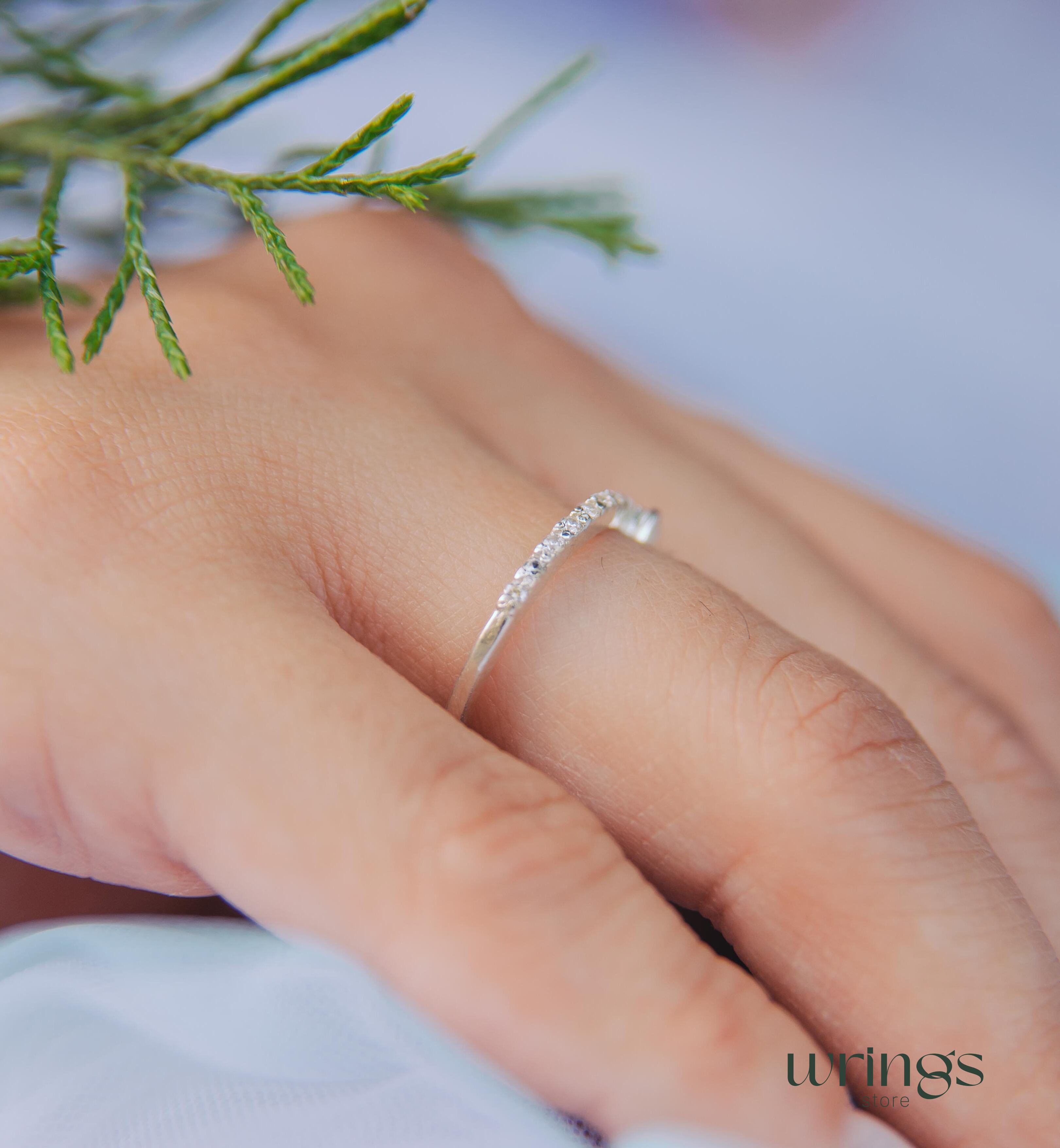 Natural Emerald Three Stone Wedding Ring with Sparkling CZ