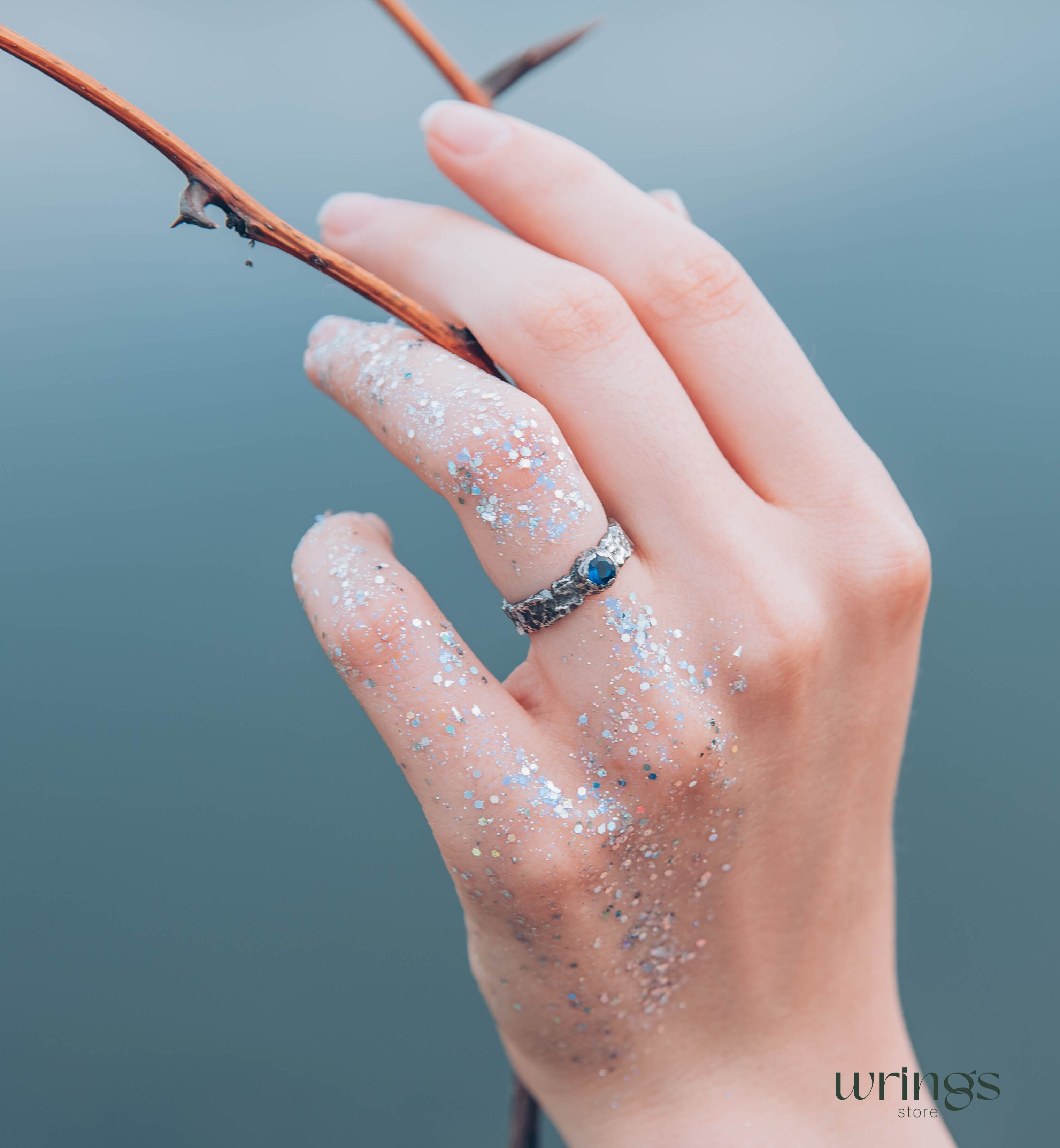 Sapphire Women's & Men's Hammered Sterling Silver Ring