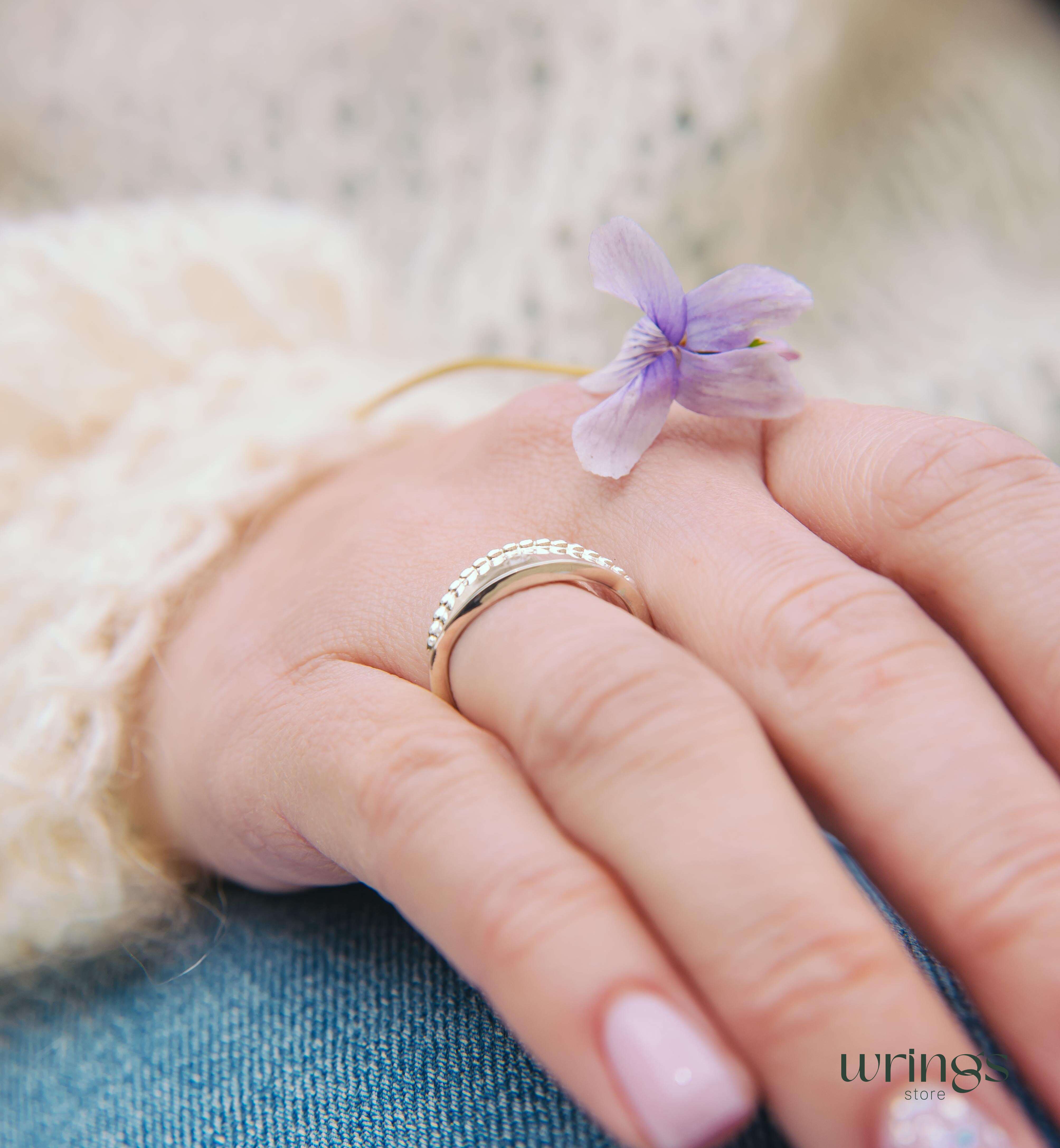 Unique Sterling Silver Boho Wedding Ring with Diamond