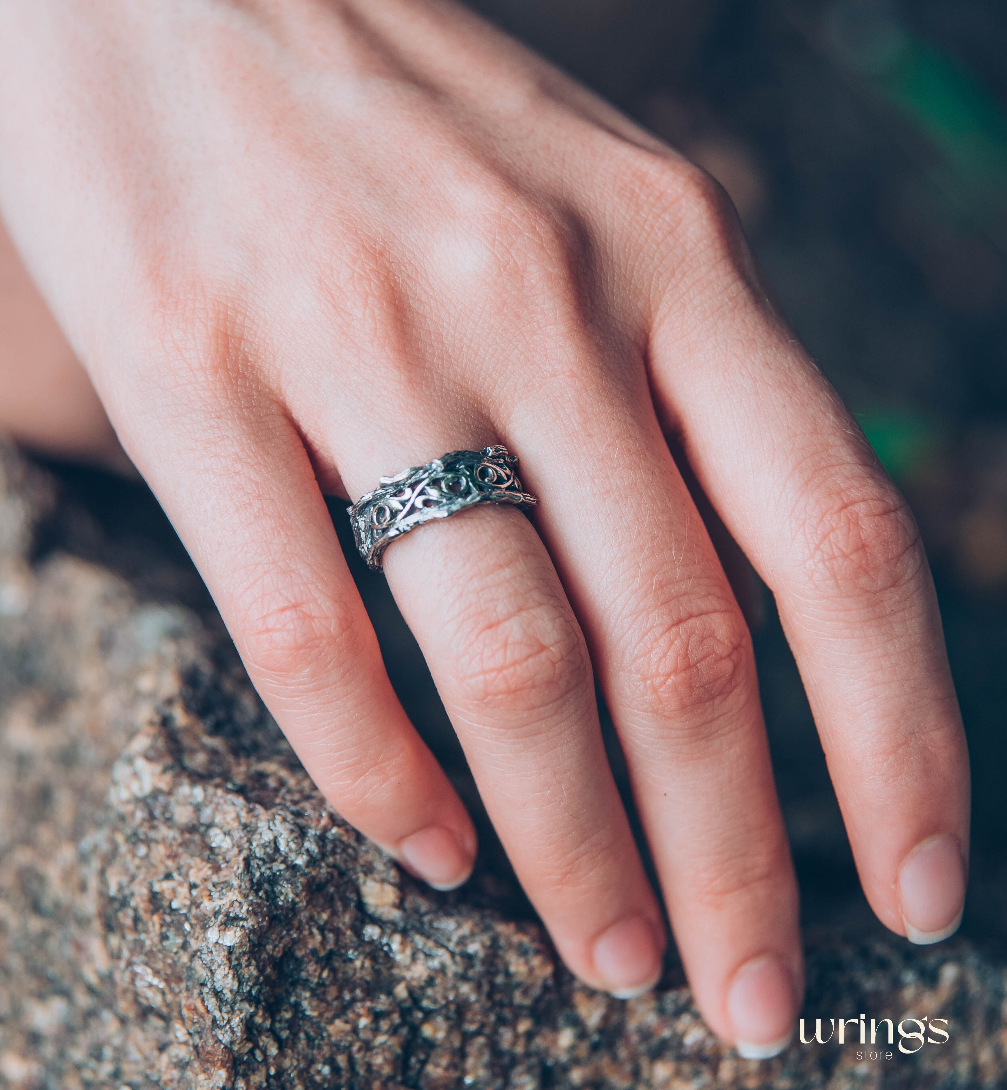 Diamond with Sterling Silver Branch and Vine Wedding Band