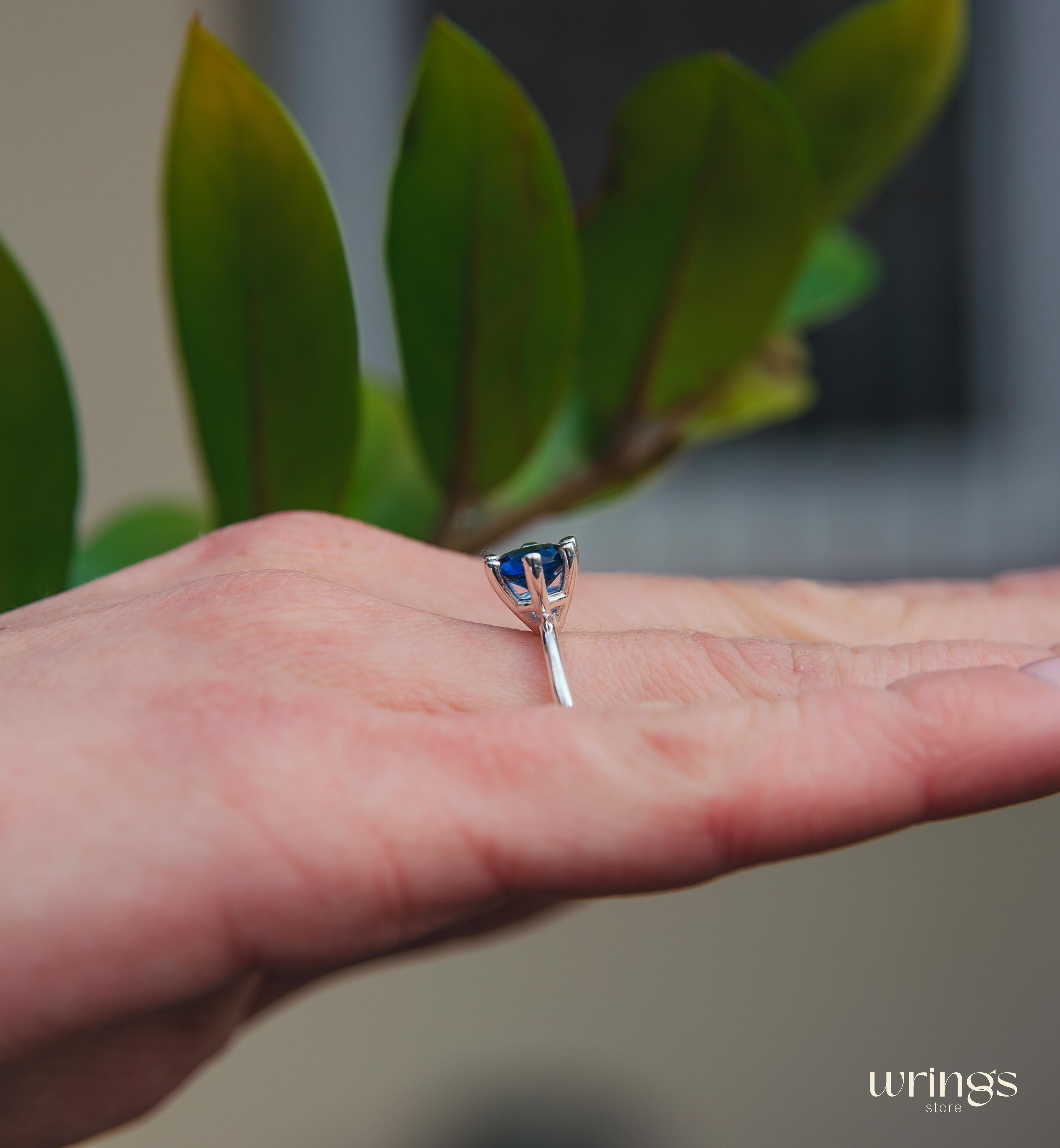 Classic Solitaire Round Sapphire Engagement Ring Silver