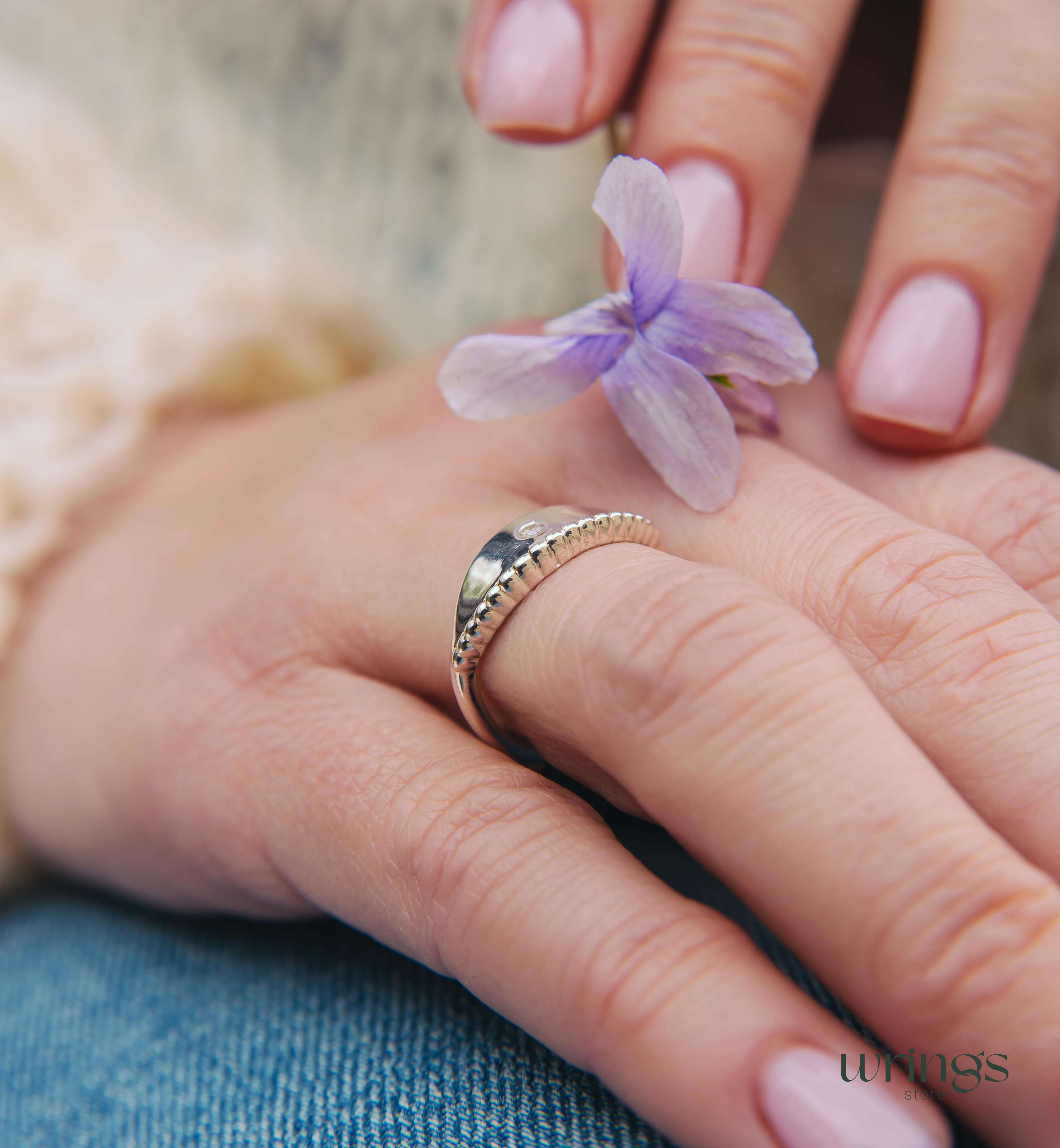 Unique Sterling Silver Boho Wedding Ring with Diamond