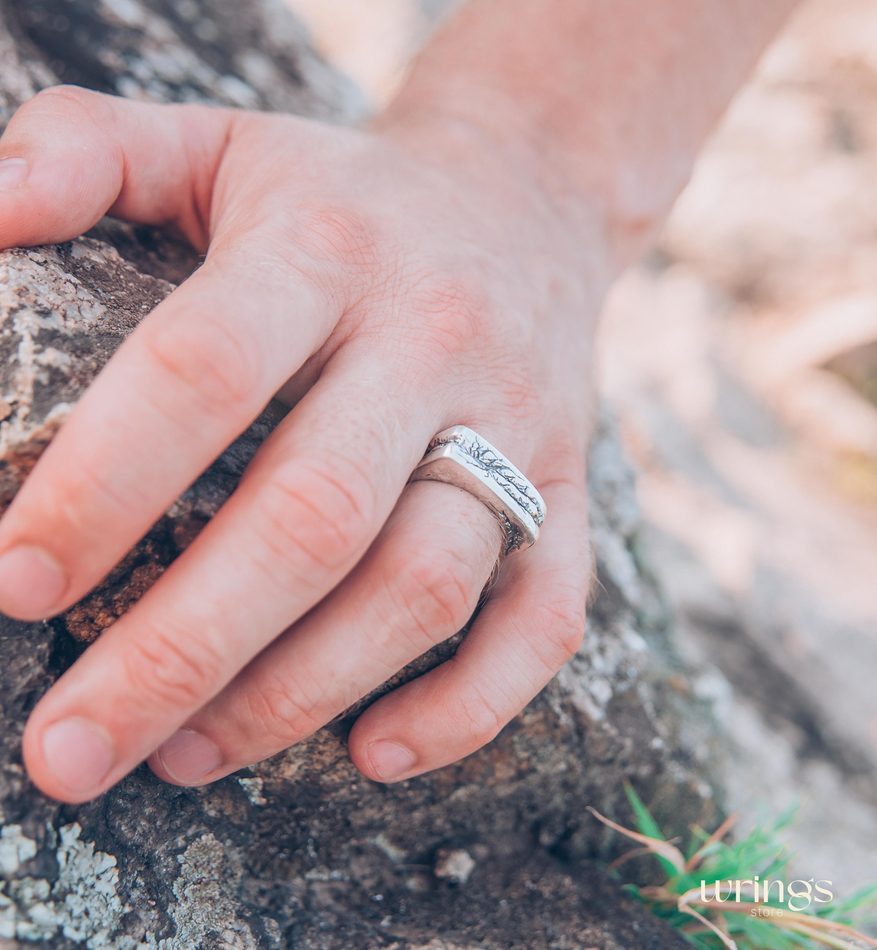 Large and Heavy Damaged Style Flat Solid Silver Ring
