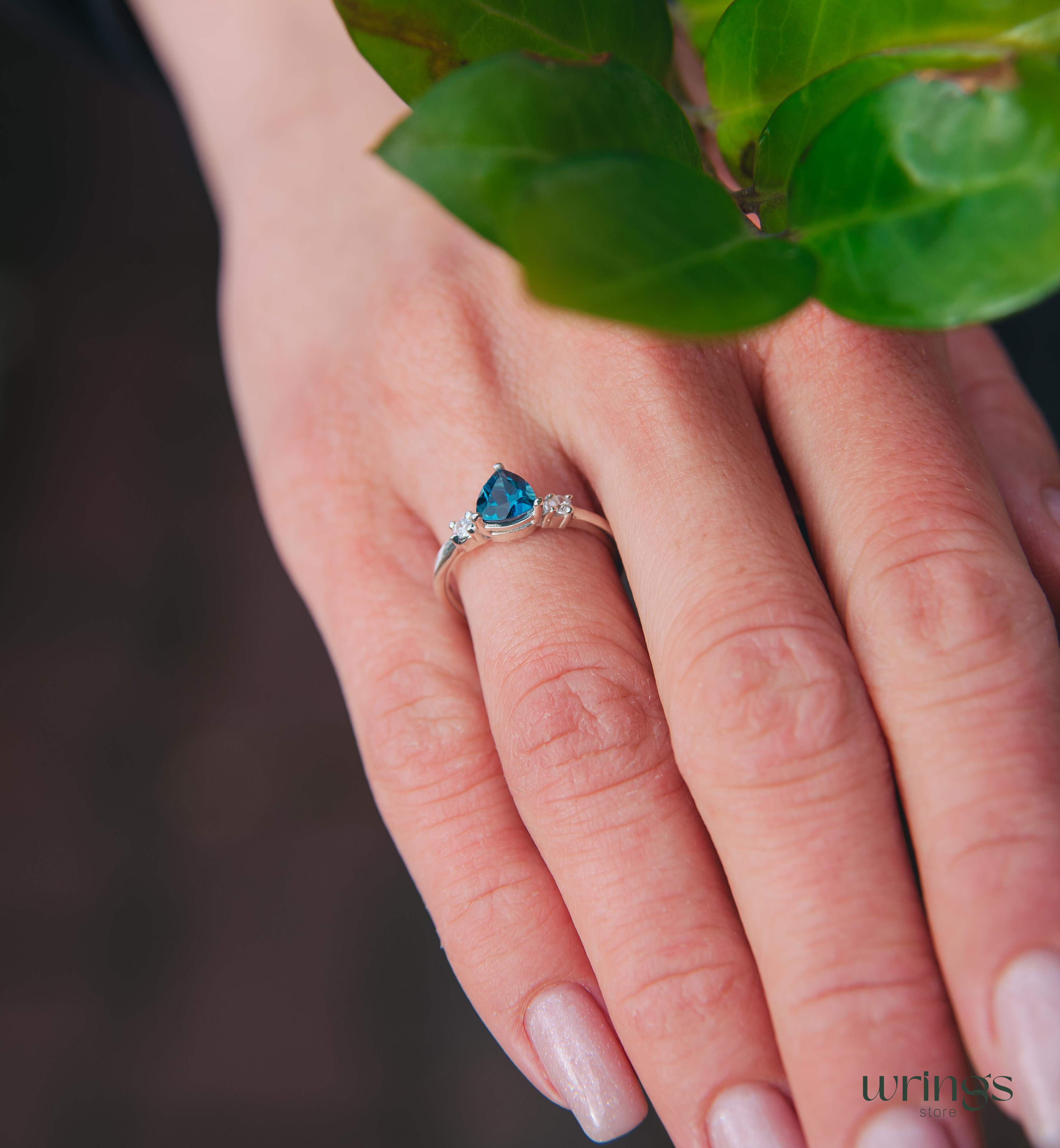 Shiny Trillion Topaz Silver 3 Stone Engagement Ring