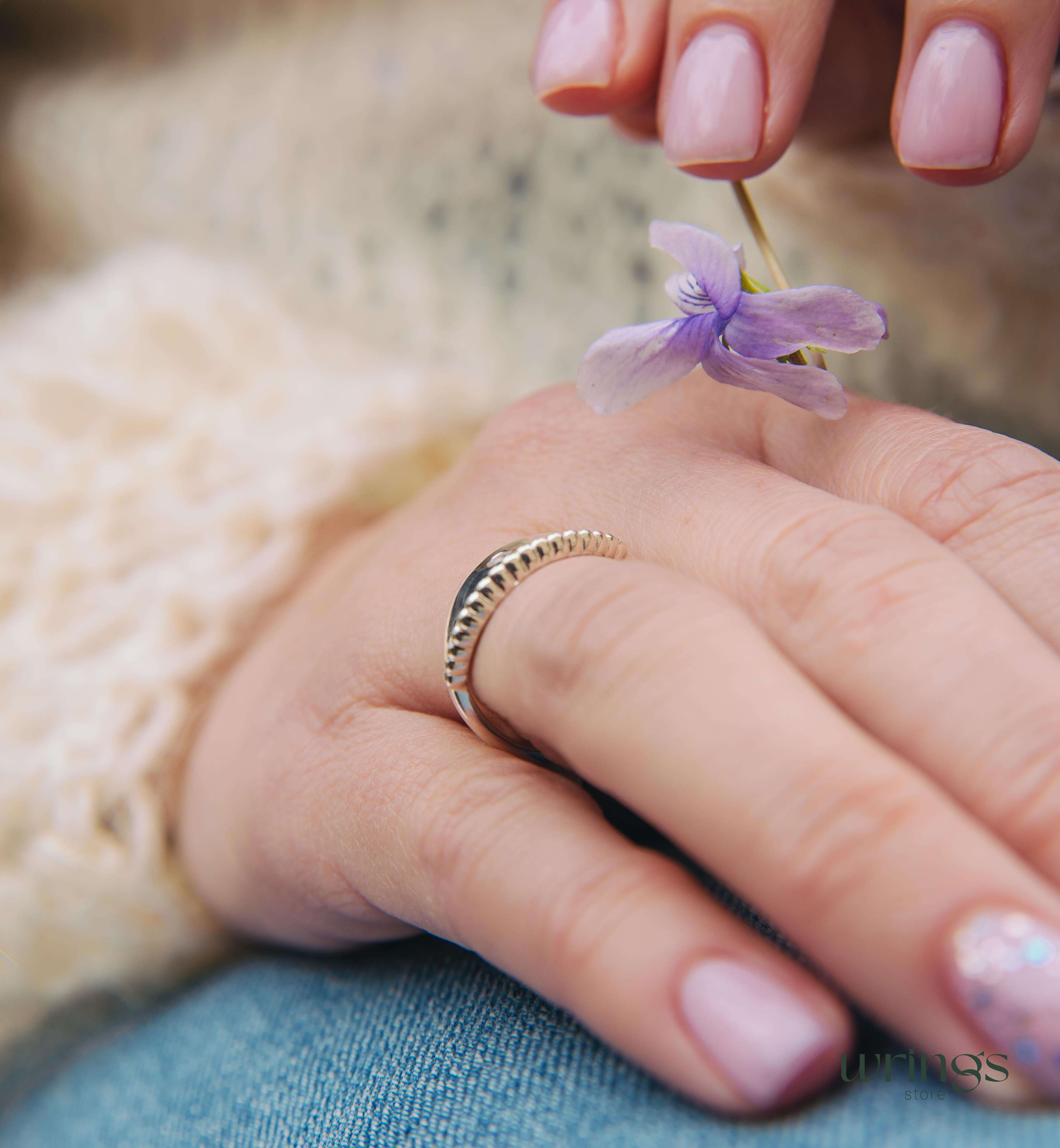 Unique Sterling Silver Boho Wedding Ring with Diamond