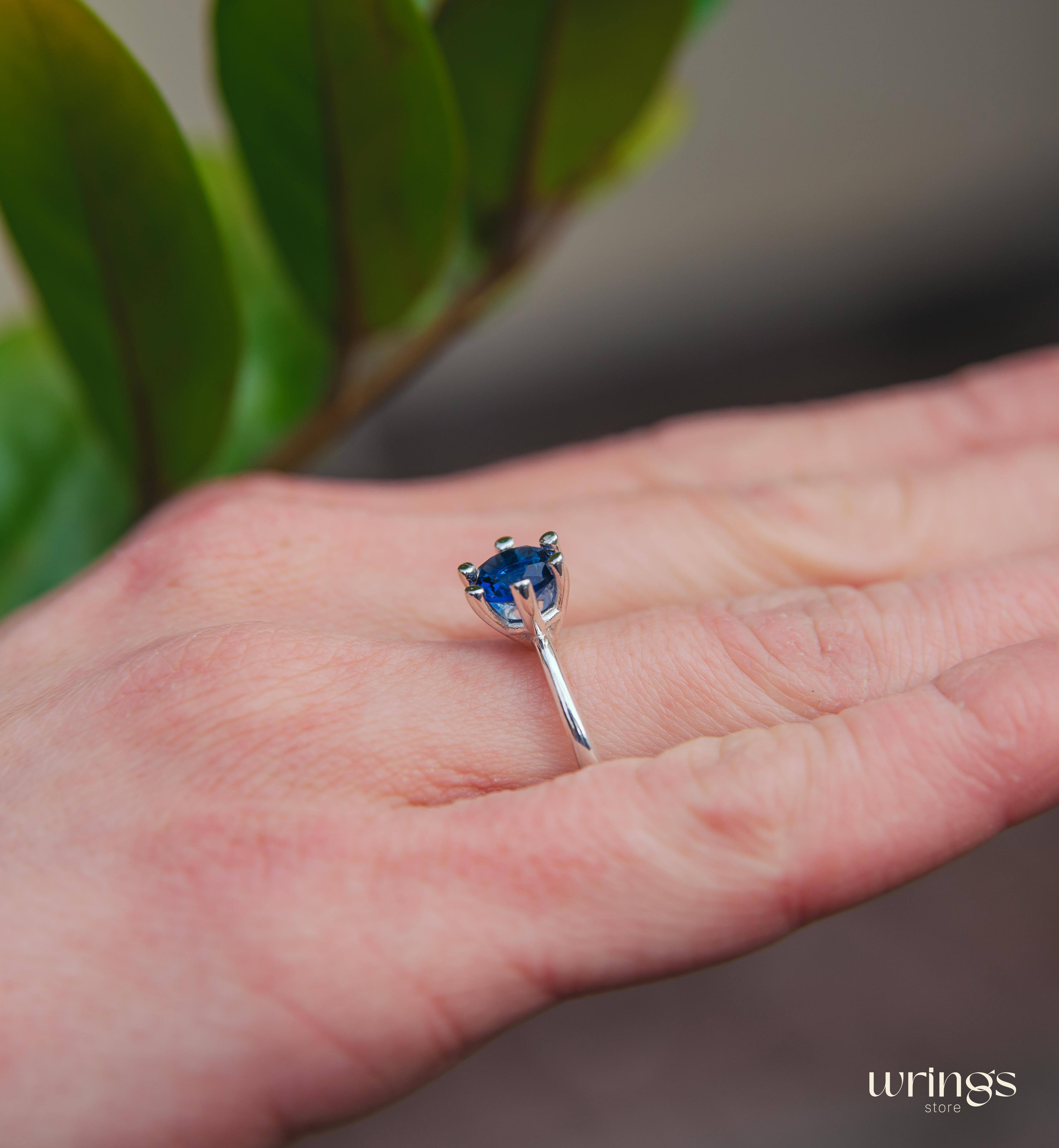 Classic Solitaire Round Sapphire Engagement Ring Silver