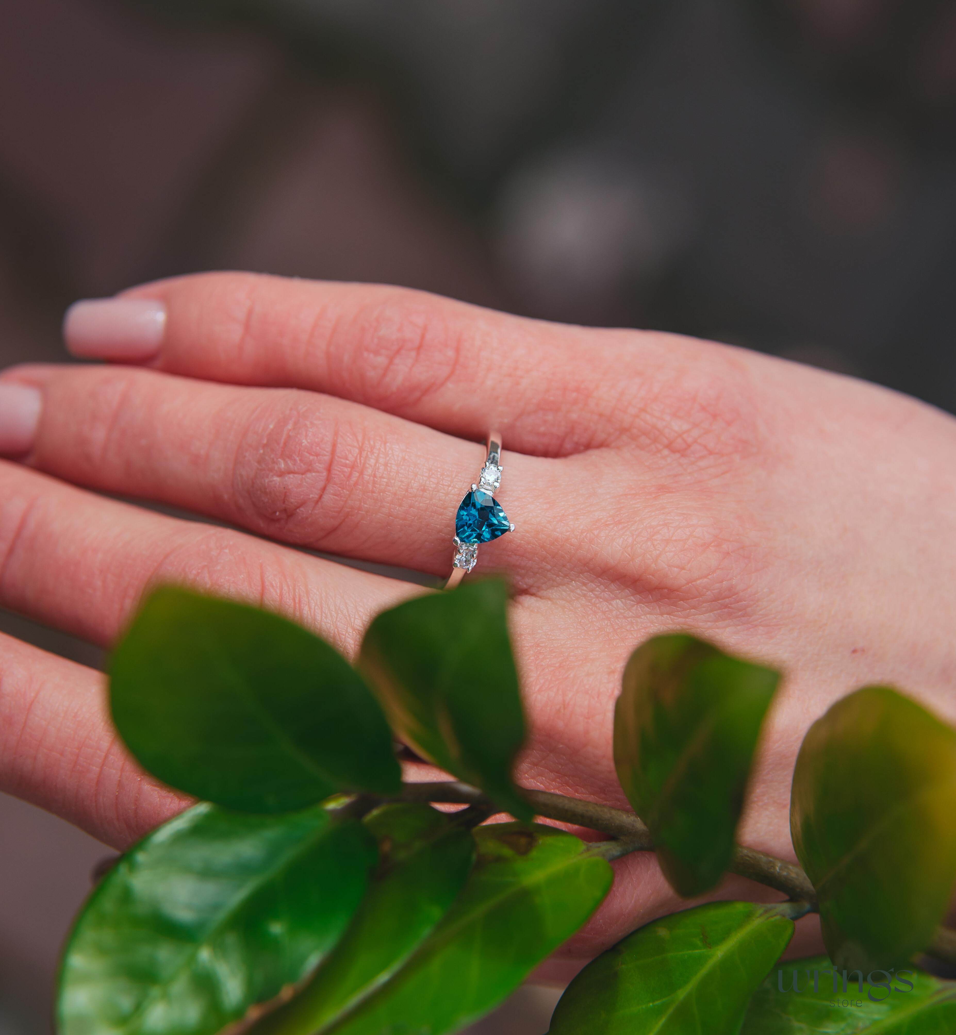 Shiny Trillion Topaz Silver 3 Stone Engagement Ring