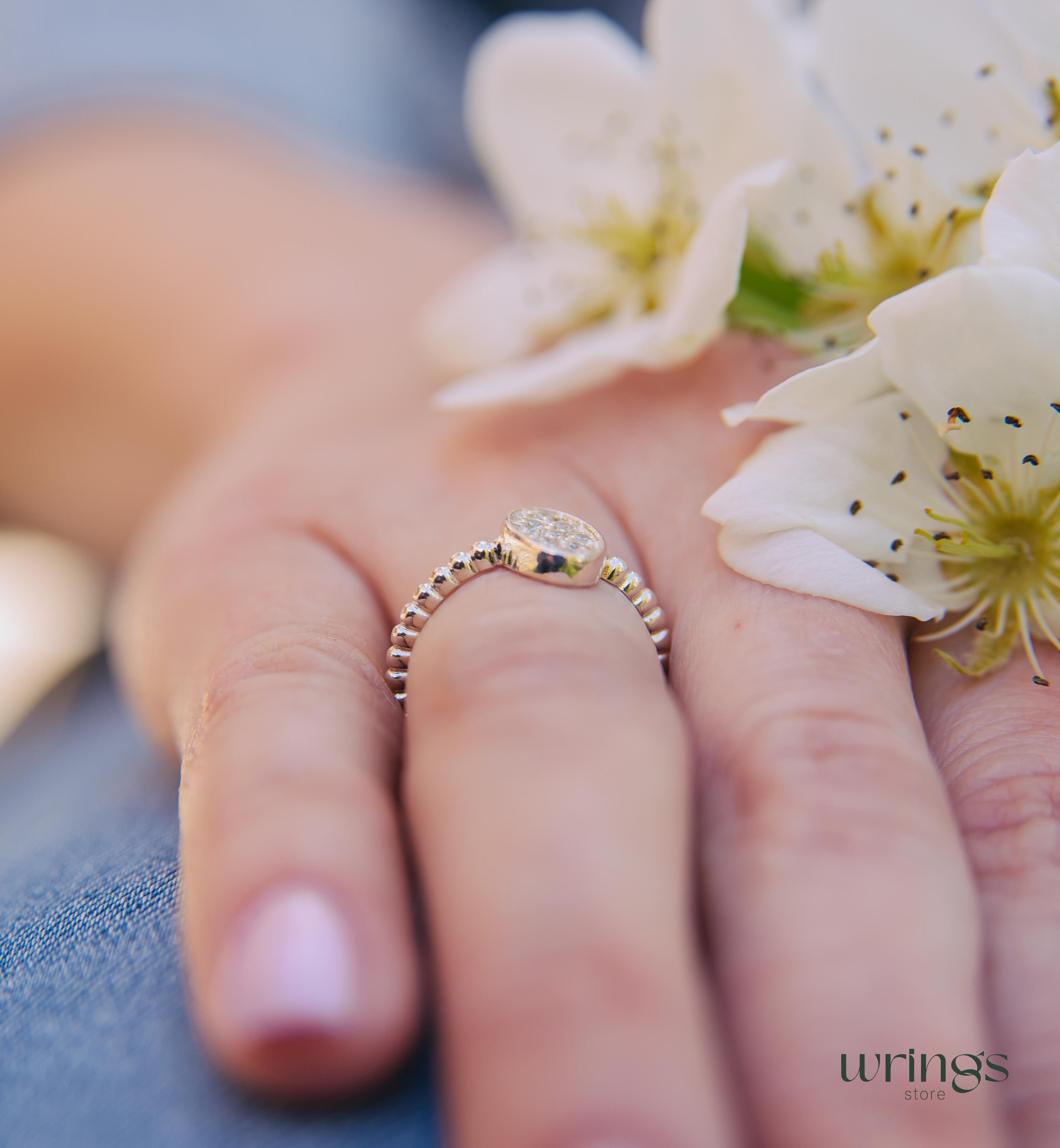 Pave Style Diamonds Bubble Oval Ring Silver