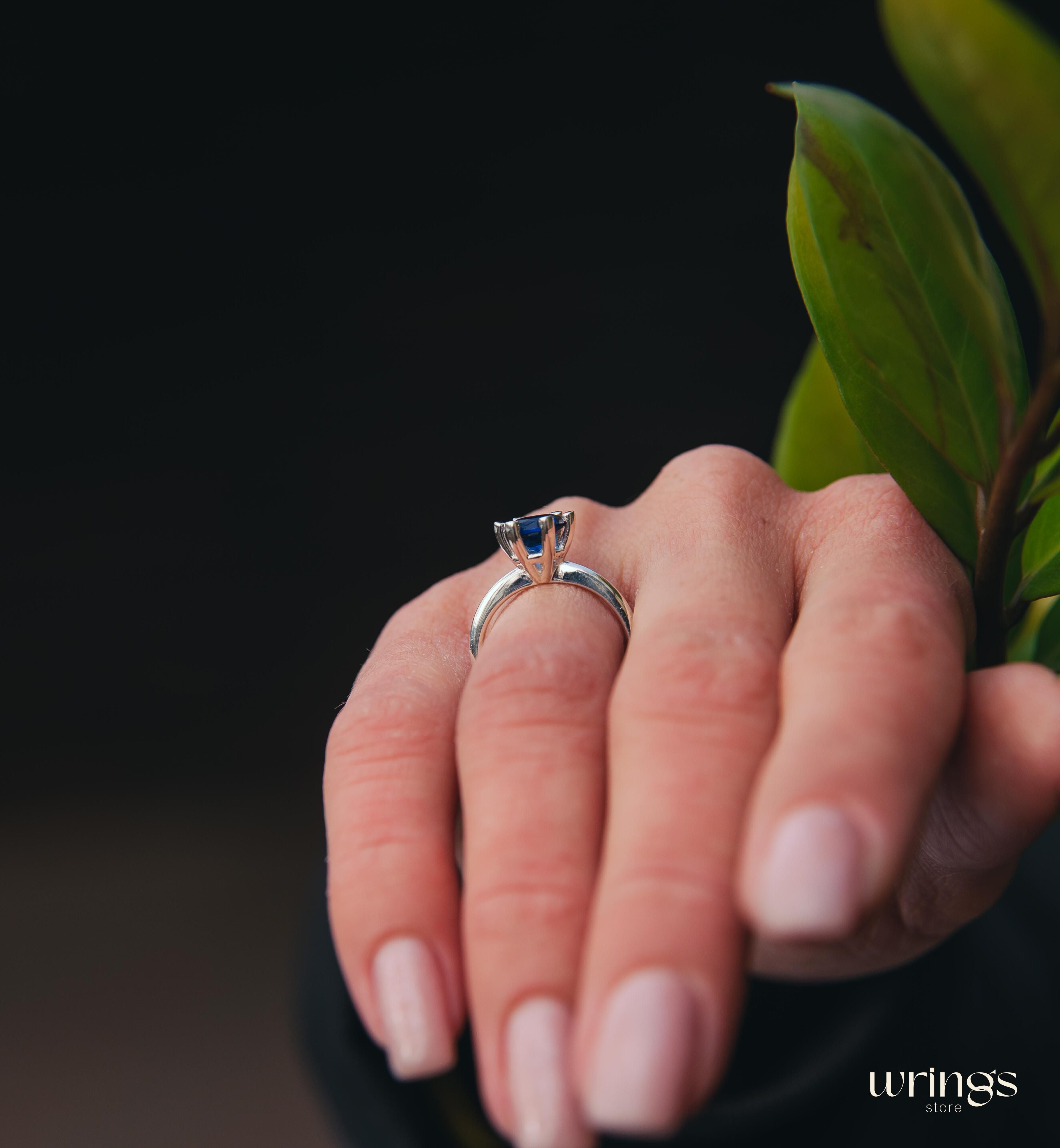 Classic Solitaire Round Sapphire Engagement Ring Silver
