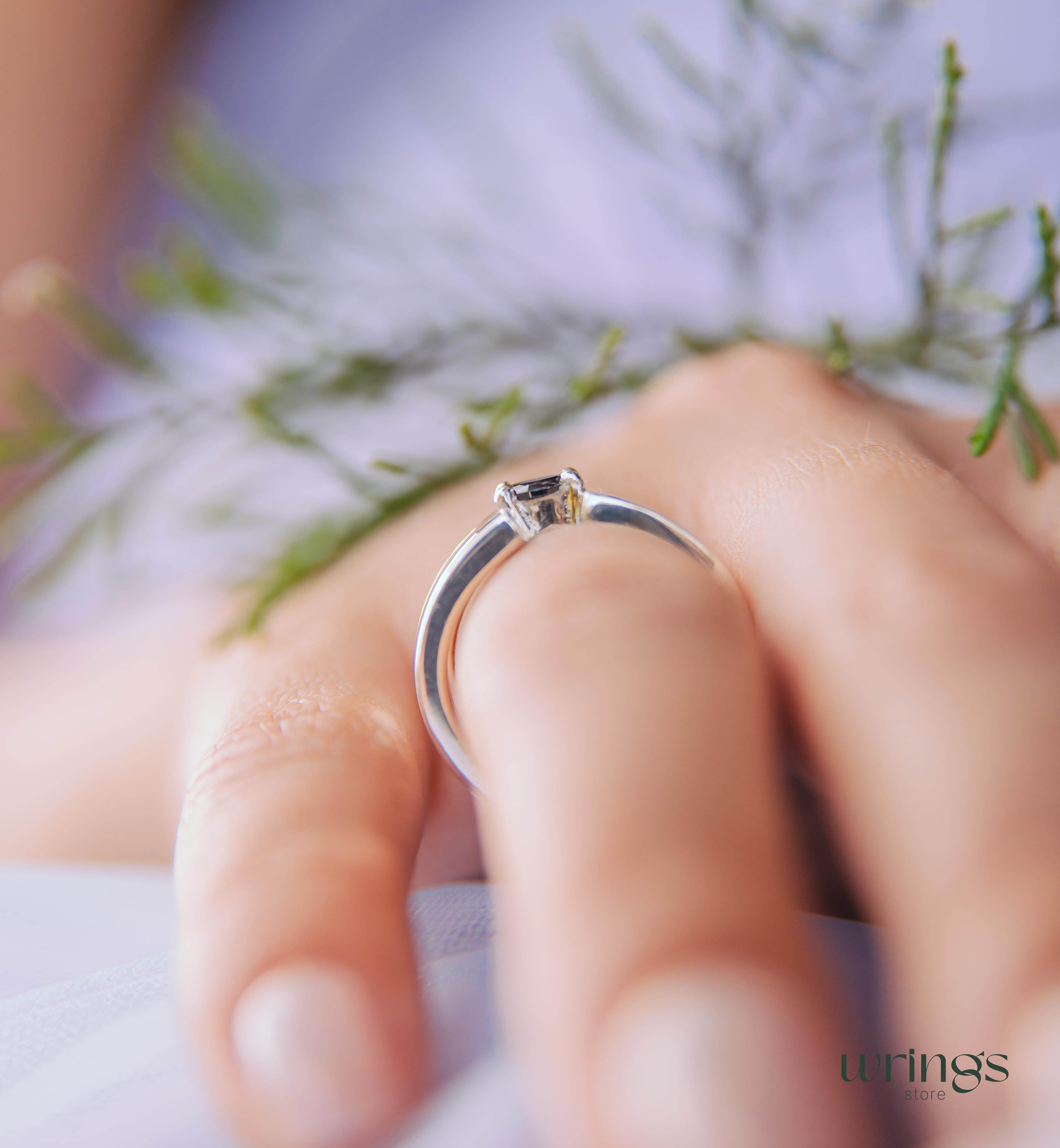 Round Black Diamond Silver Wide Band Engagement Ring