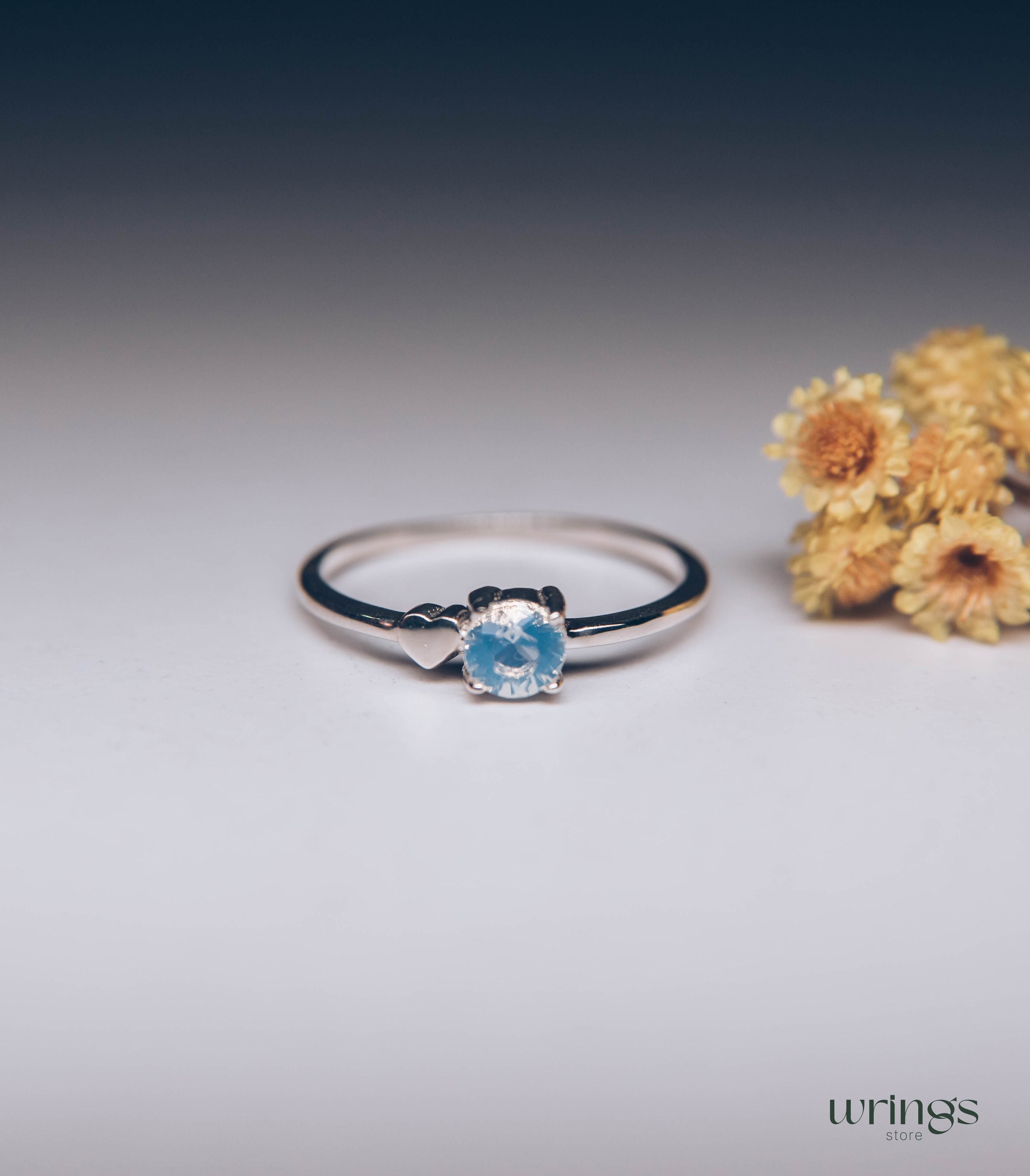 Moonstone June Birth Stone Ring Silver & Side Heart